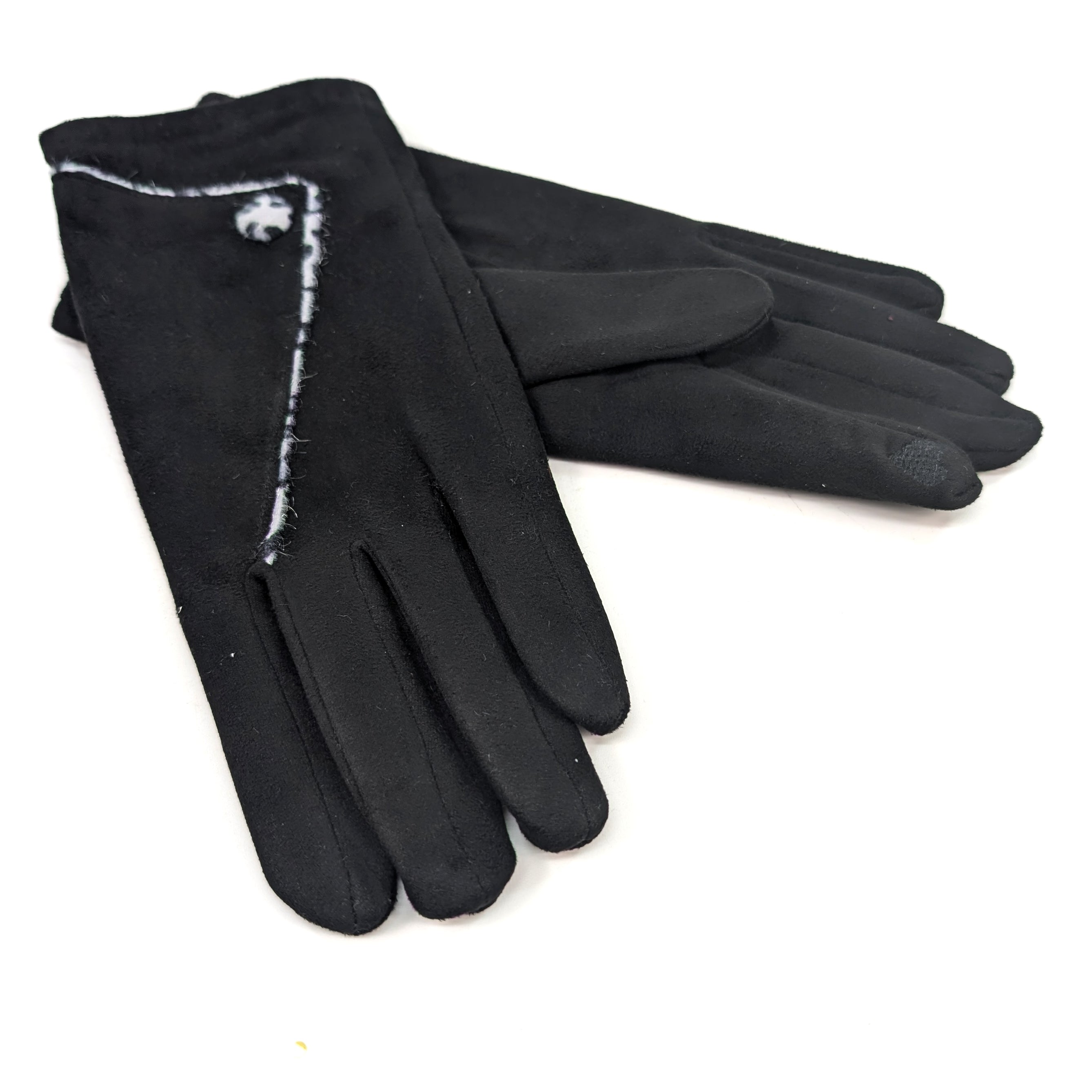 Animal Print Fold Suede Style Gloves - Jet Black