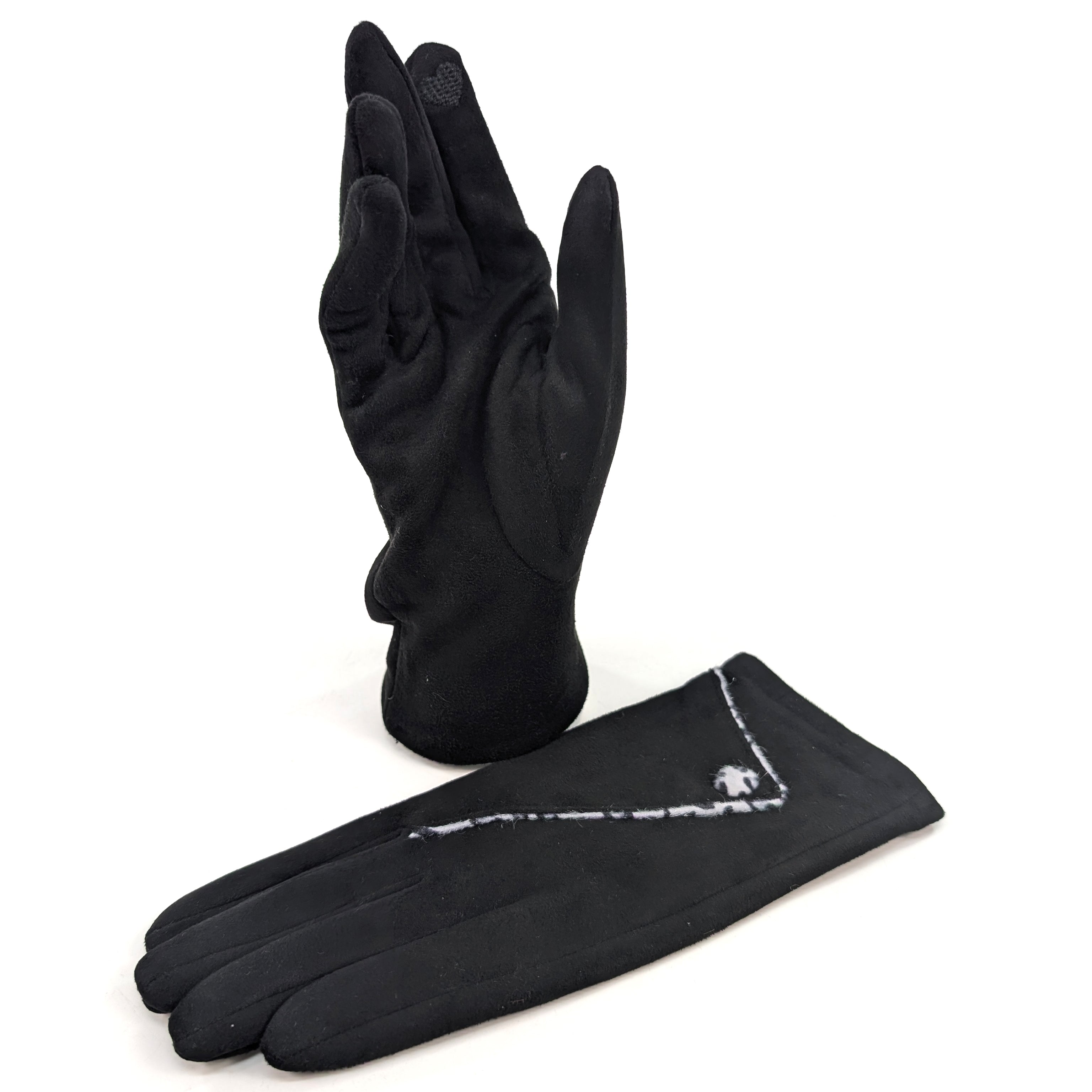 Animal Print Fold Suede Style Gloves - Jet Black