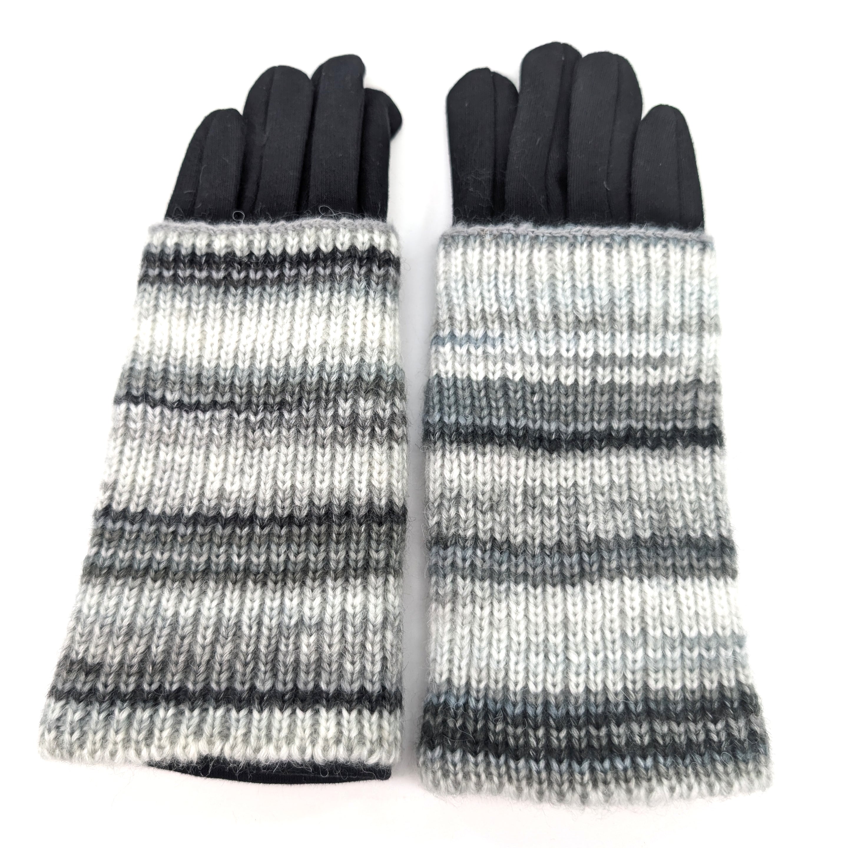 Multi Striped Two in One Gloves - Snowy Charcoal