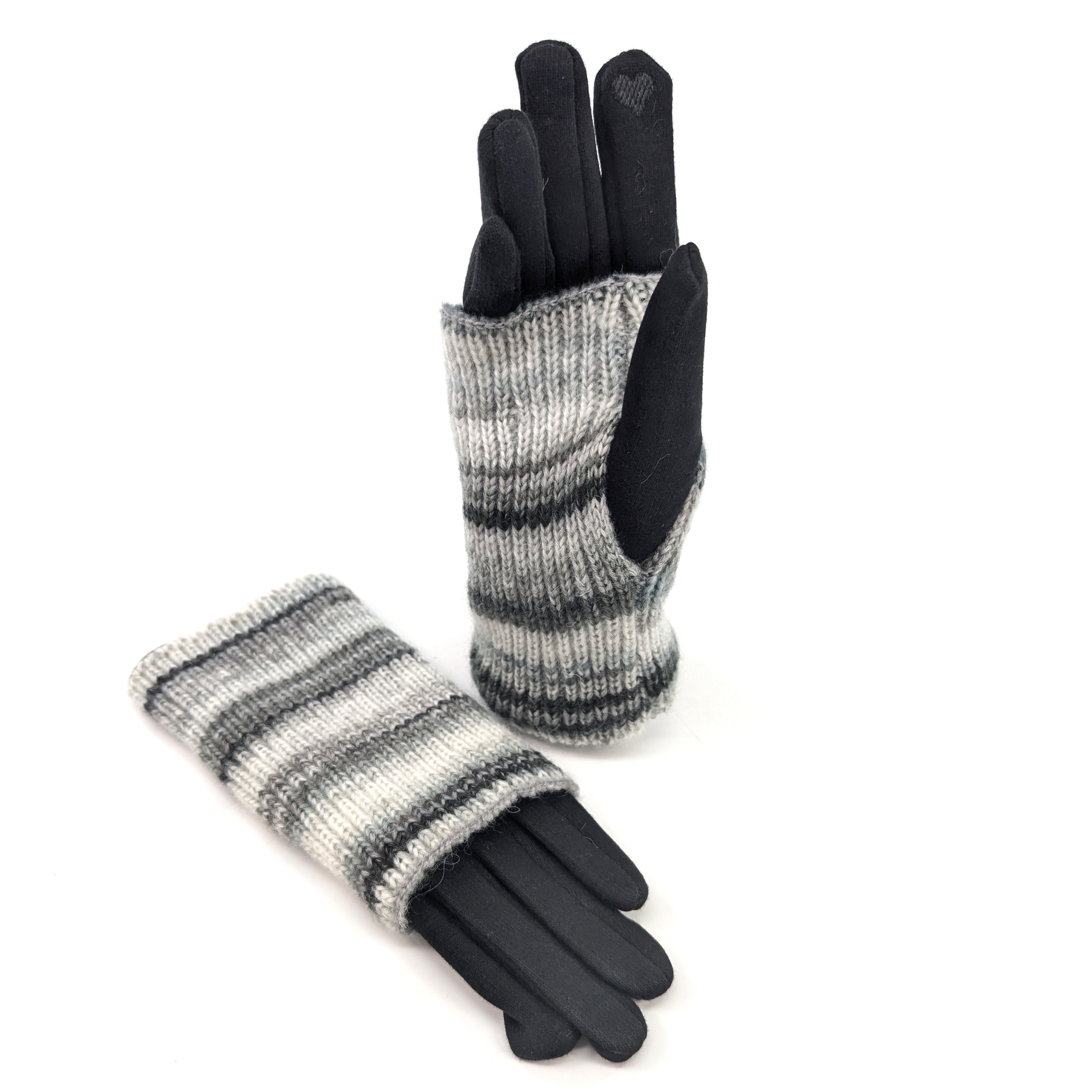 Multi Striped Two in One Gloves - Snowy Charcoal