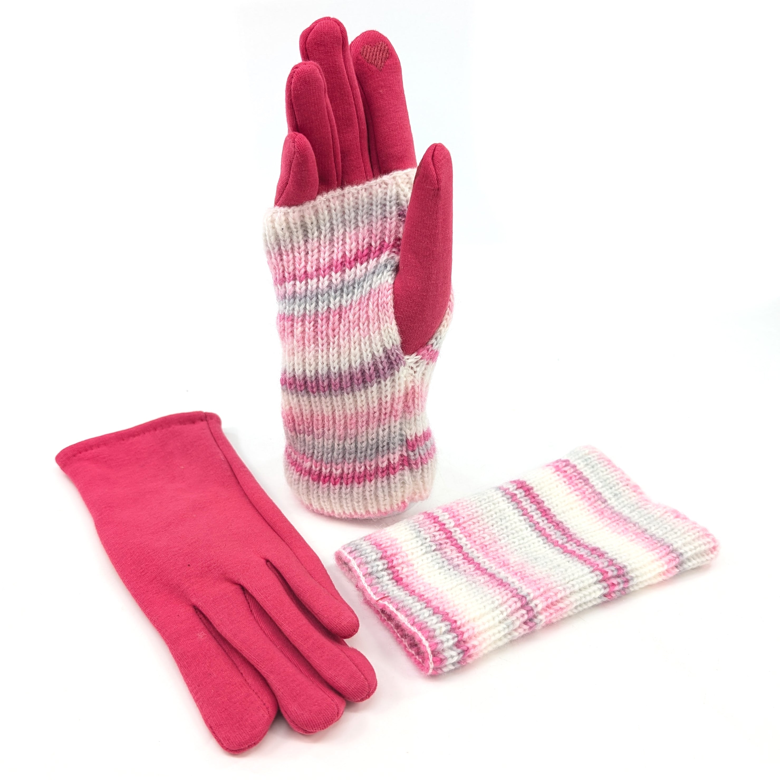 Multi Striped Two in One Gloves - Blush Sunset