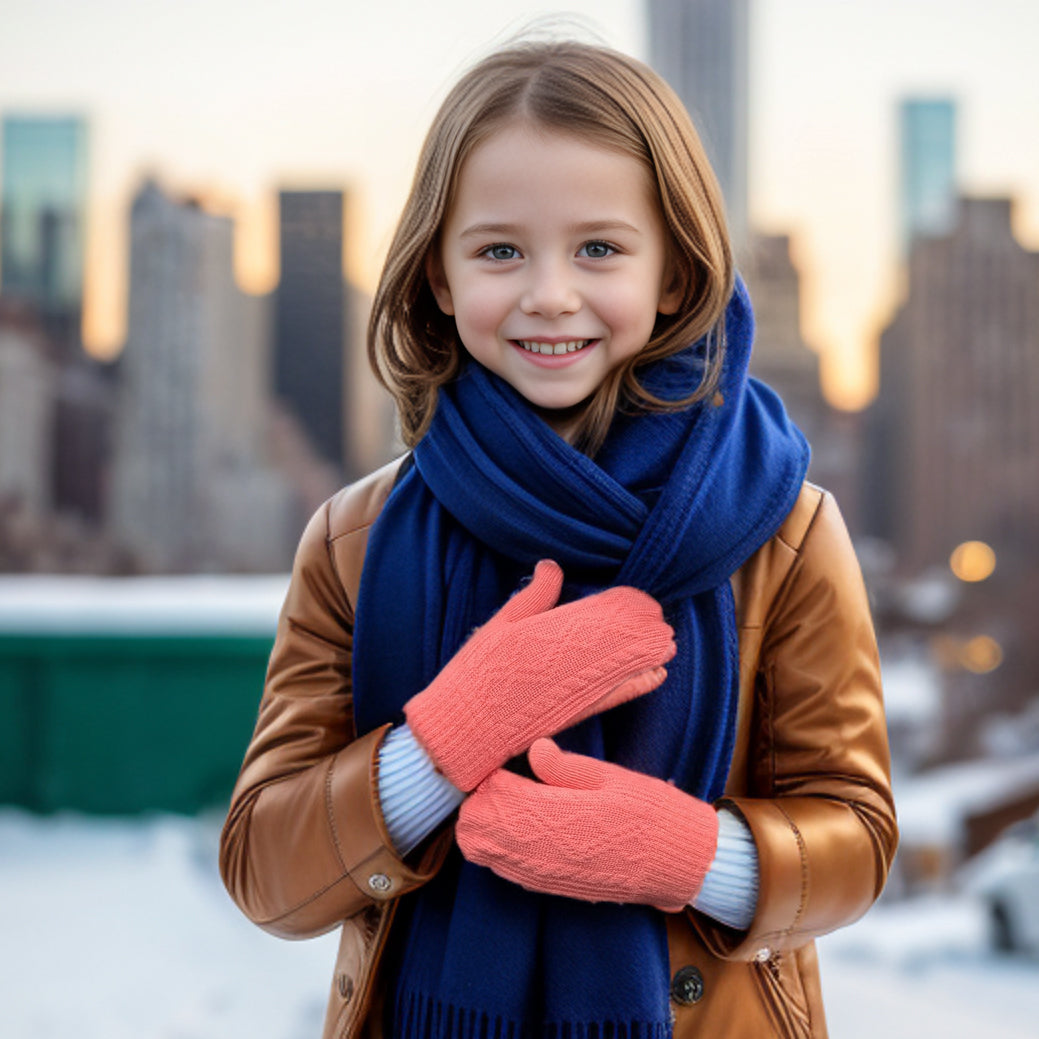 Cable Knit Children's Mittens (Medium) - Coral