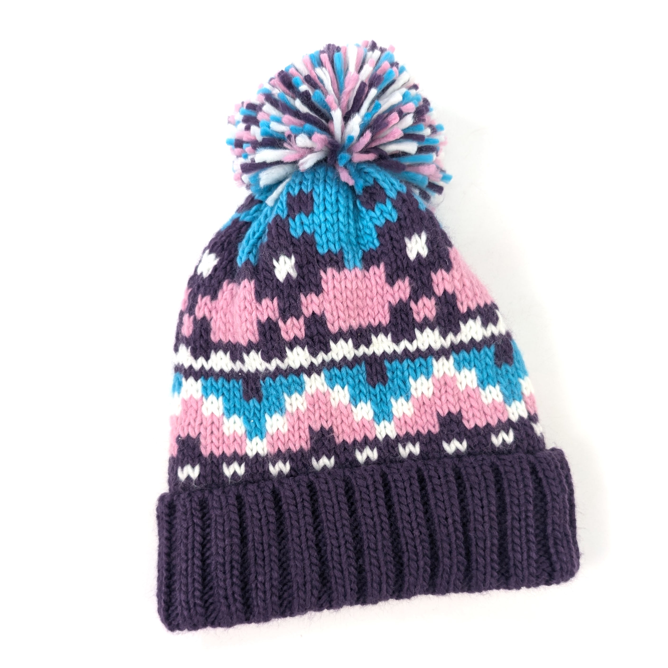 Nordic Style Children's Bobble Hat (Large) - Blue/Purple