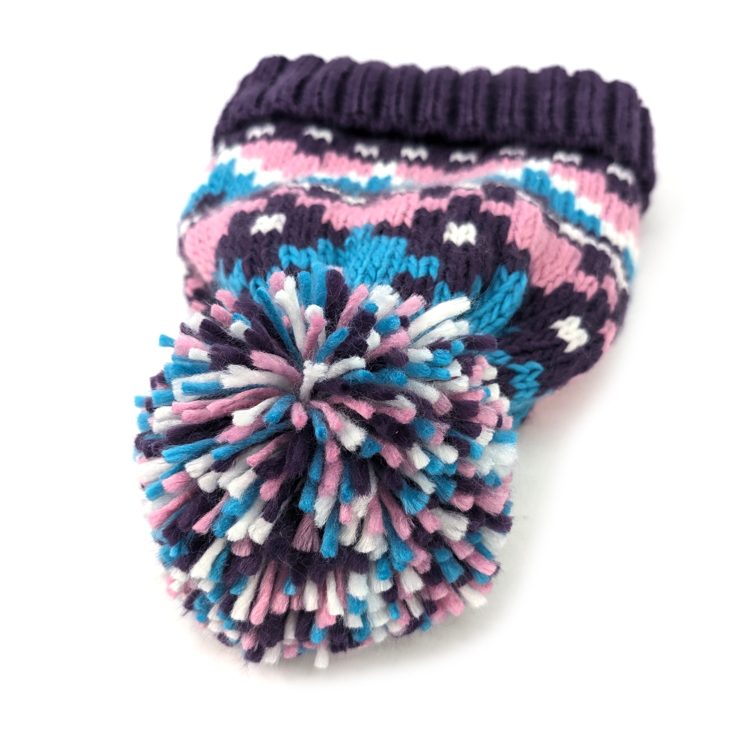 Nordic Style Children's Bobble Hat (Large) - Blue/Purple