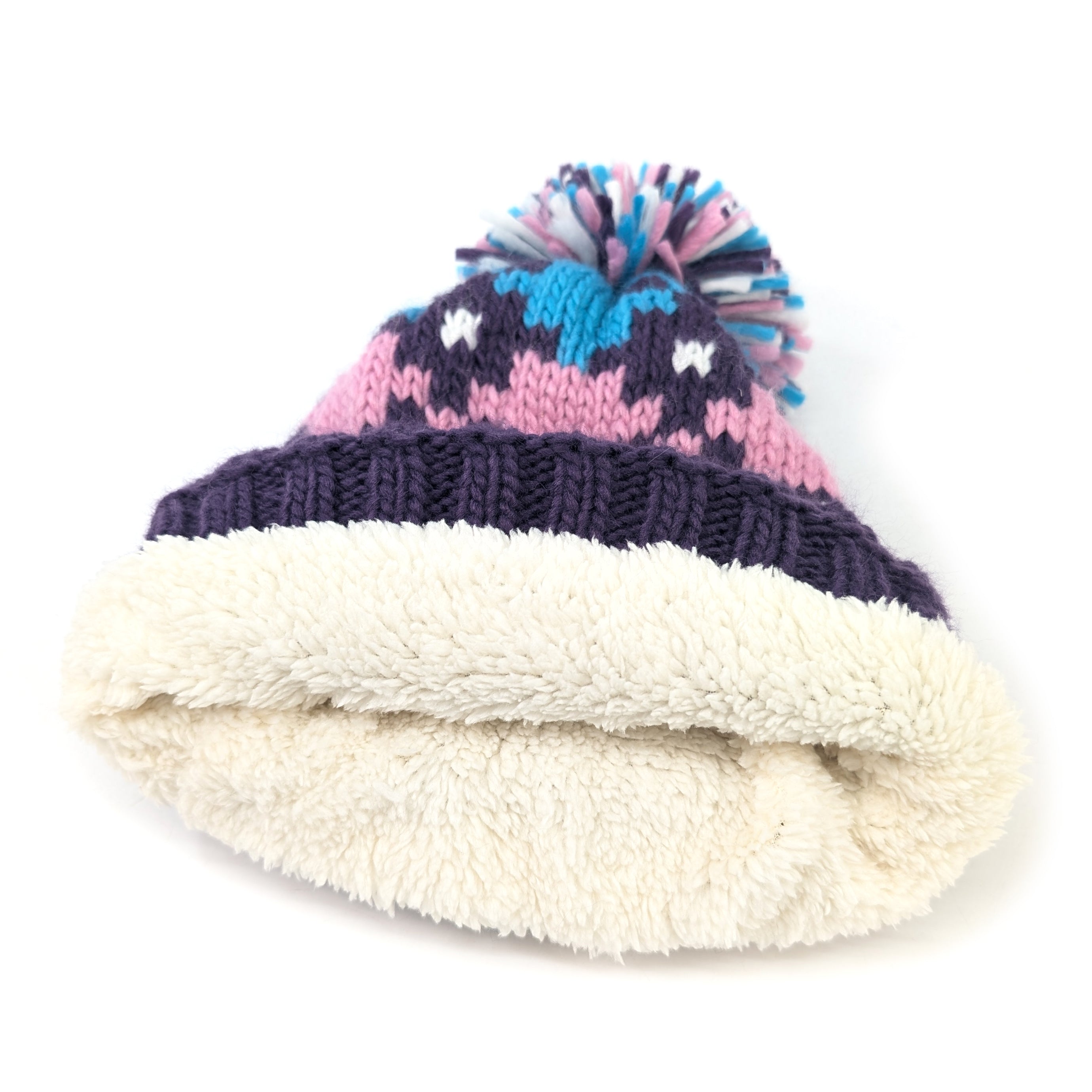 Nordic Style Children's Bobble Hat (Large) - Blue/Purple