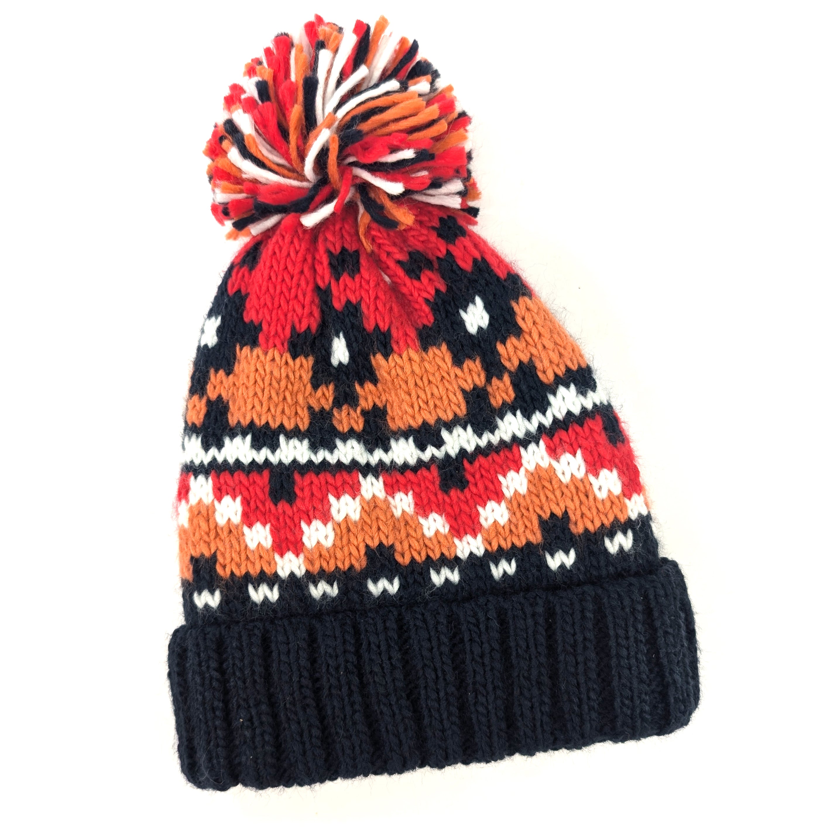 Nordic Style Children's Bobble Hat (Large) - Red/Navy