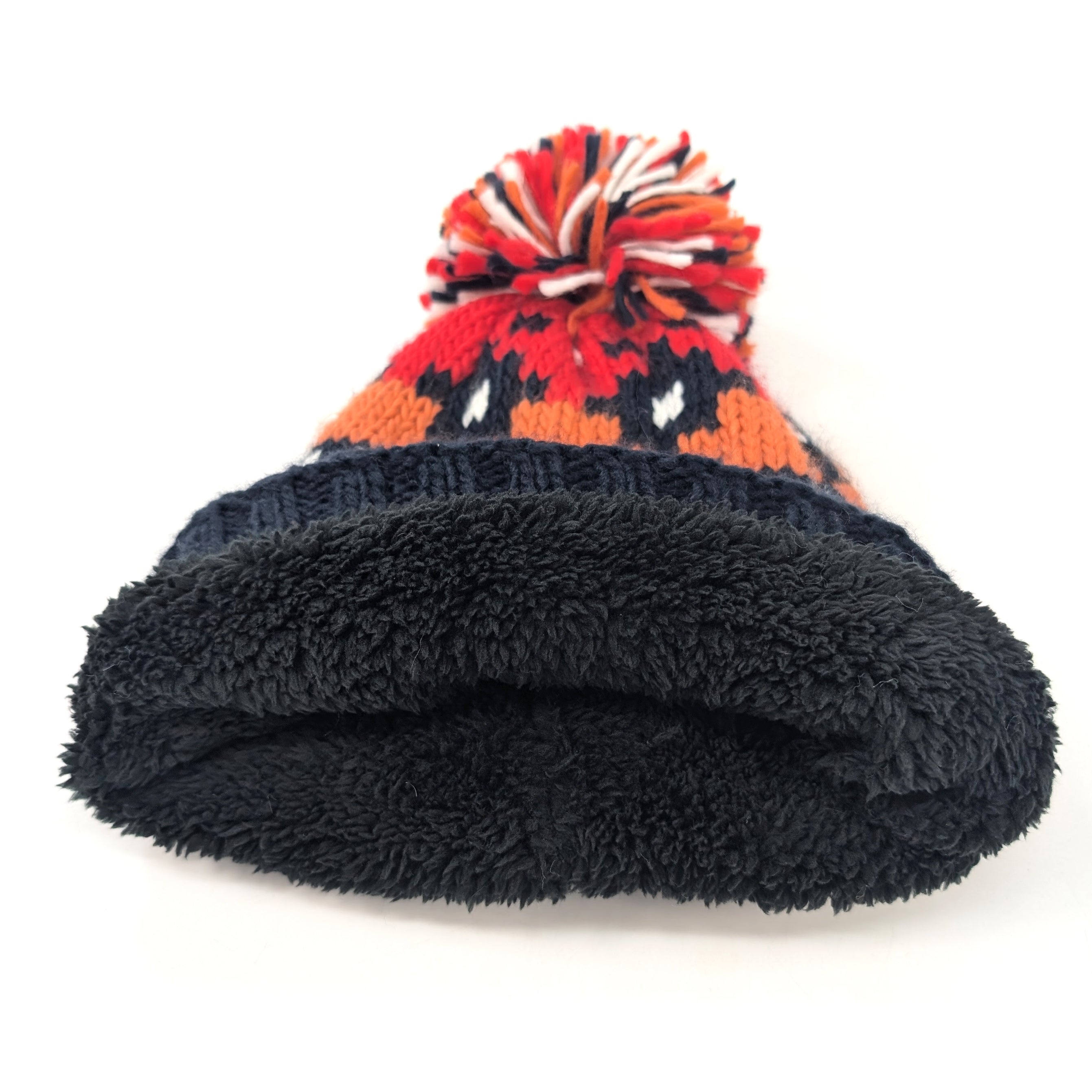 Nordic Style Children's Bobble Hat (Large) - Red/Navy