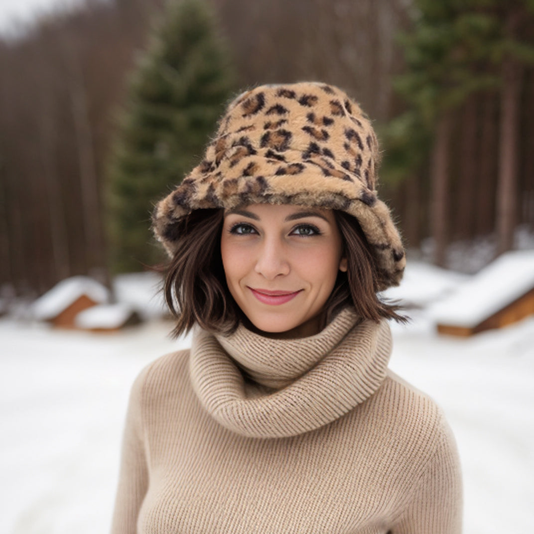 Faux Fur Bucket Hat - Animal Print