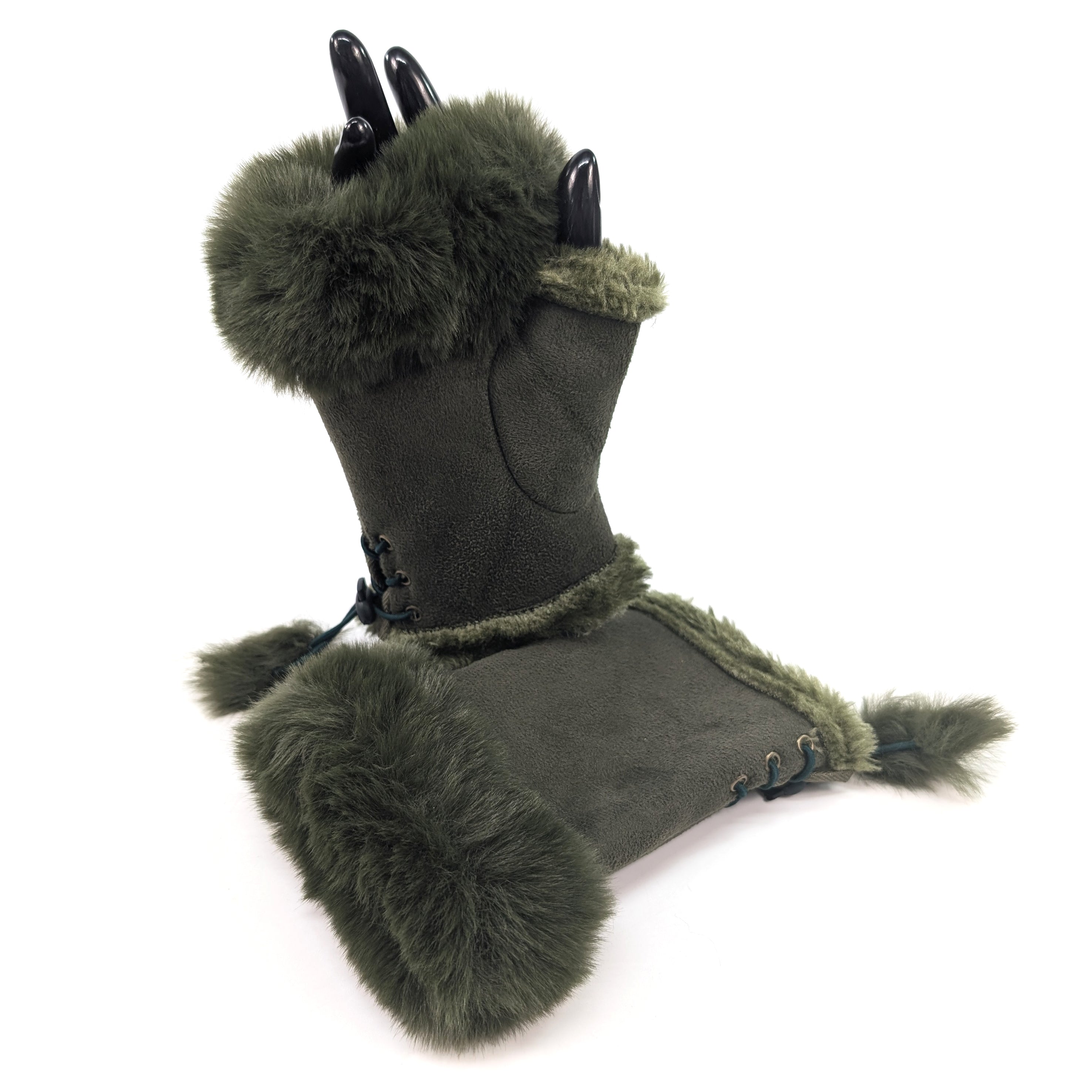 Suede Effect Fingerless Glove - Forest Green