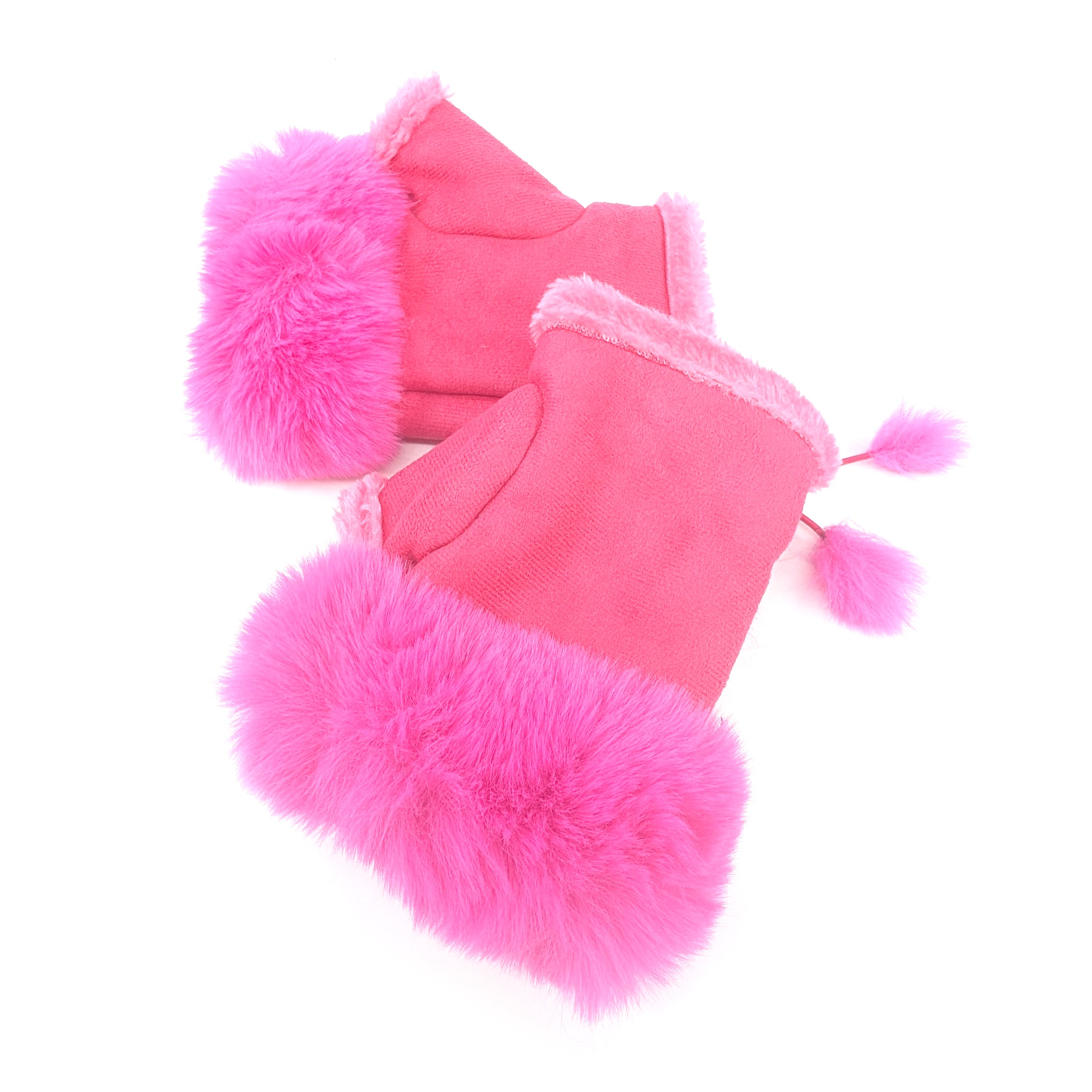 Suede Effect Fingerless Glove - Neon Pink