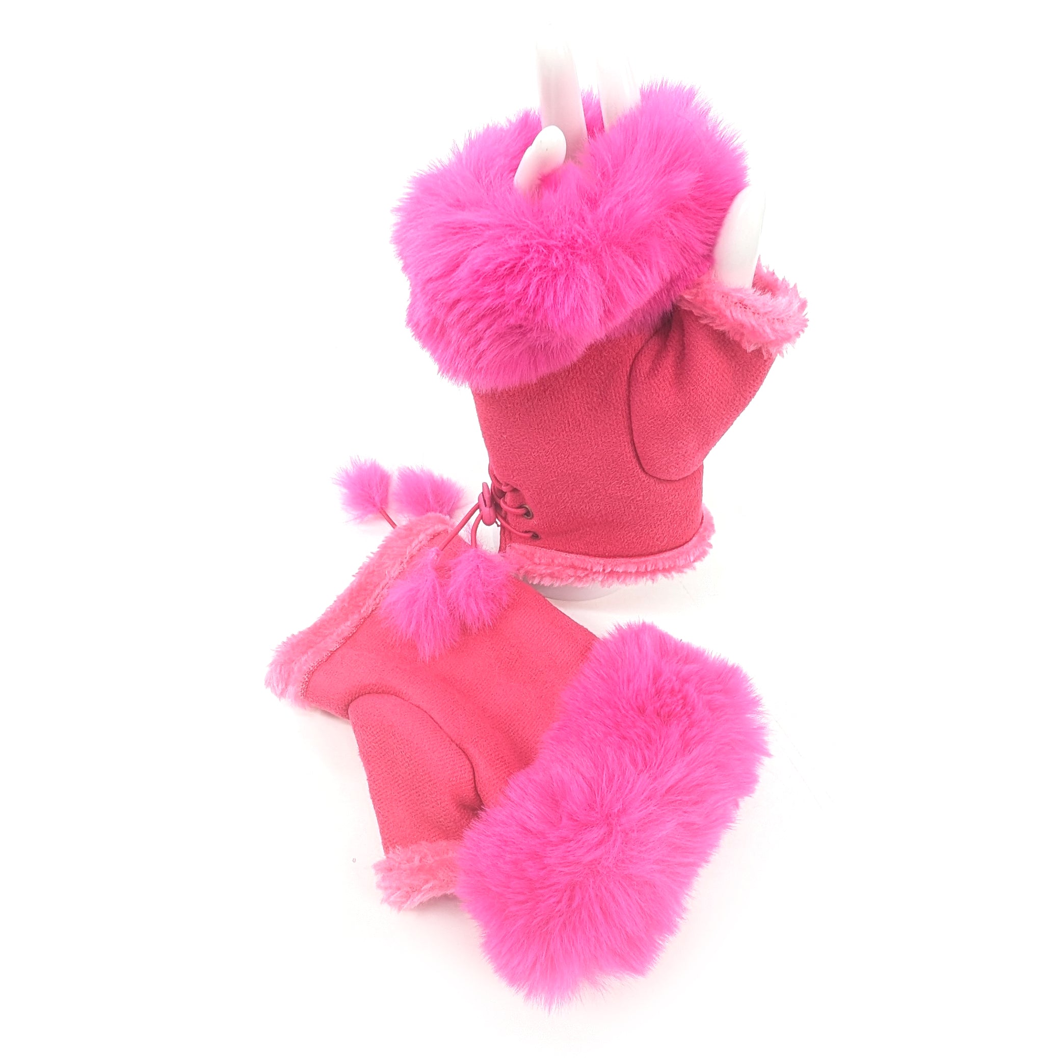 Suede Effect Fingerless Glove - Neon Pink