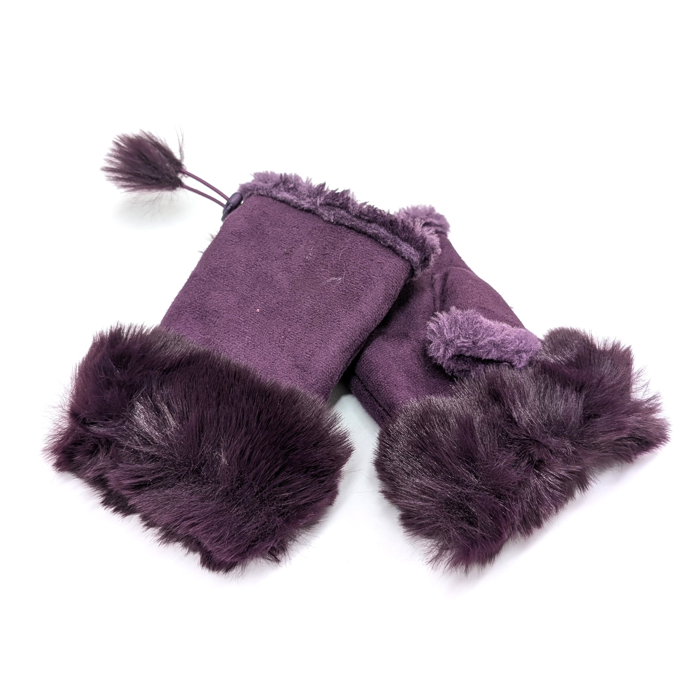 Suede Effect Fingerless Glove - Purple