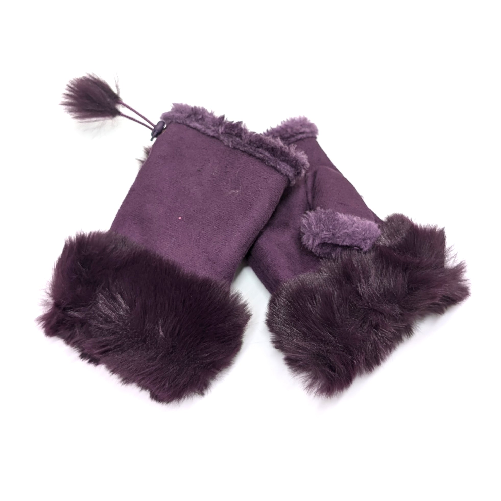 Suede Effect Fingerless Glove - Purple