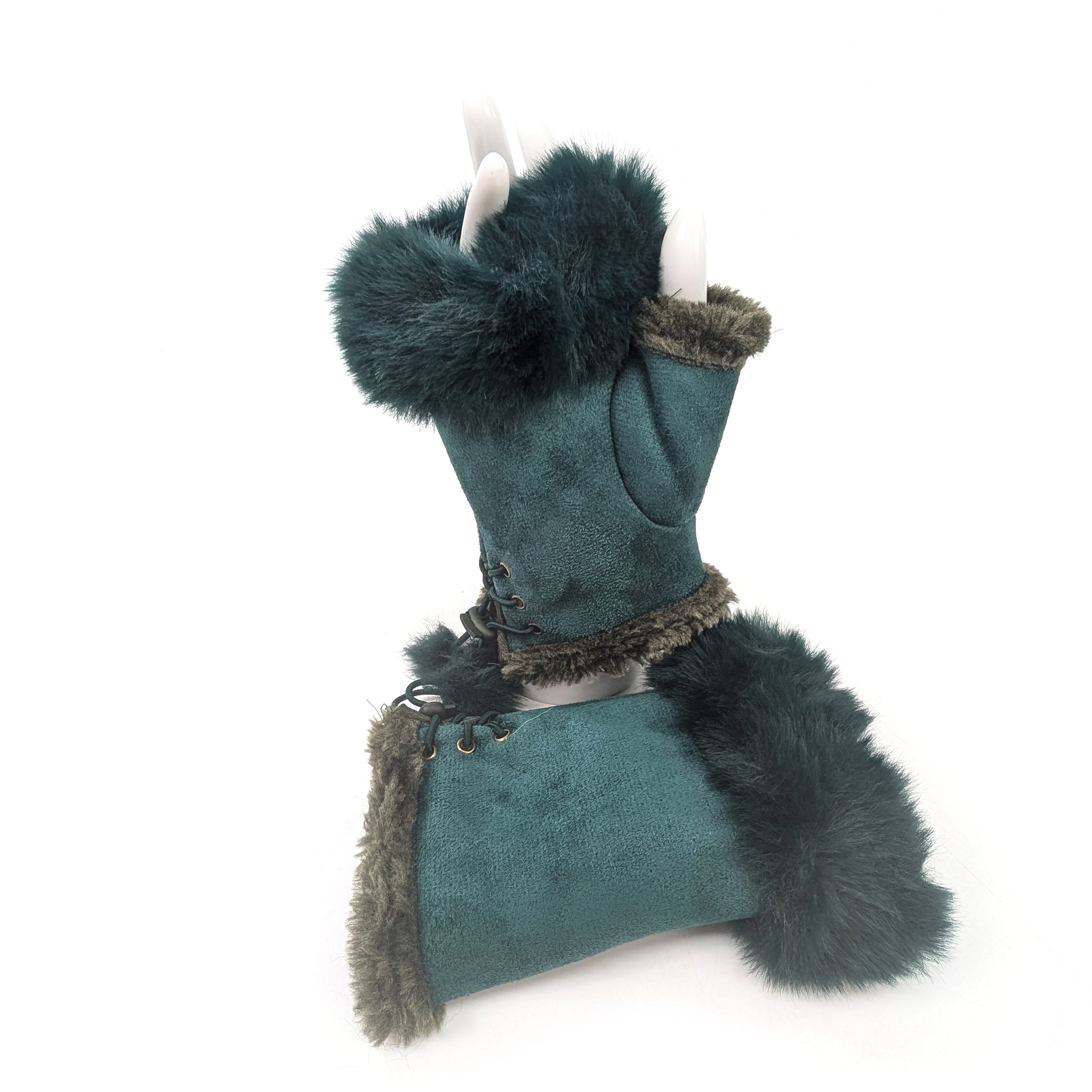 Suede Effect Fingerless Glove - Emerald Green