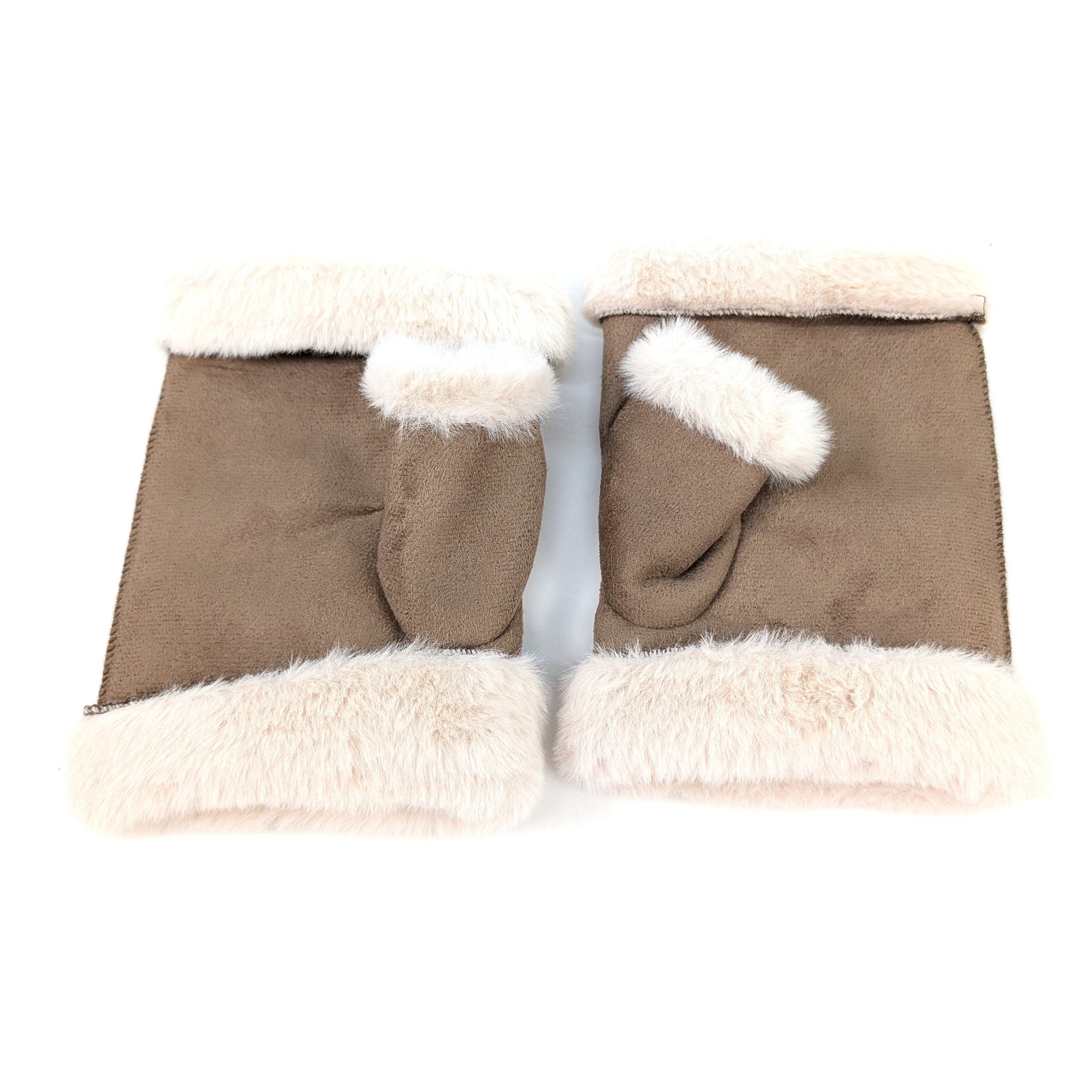 Sheepskin Style Fingerless Gloves - Camel