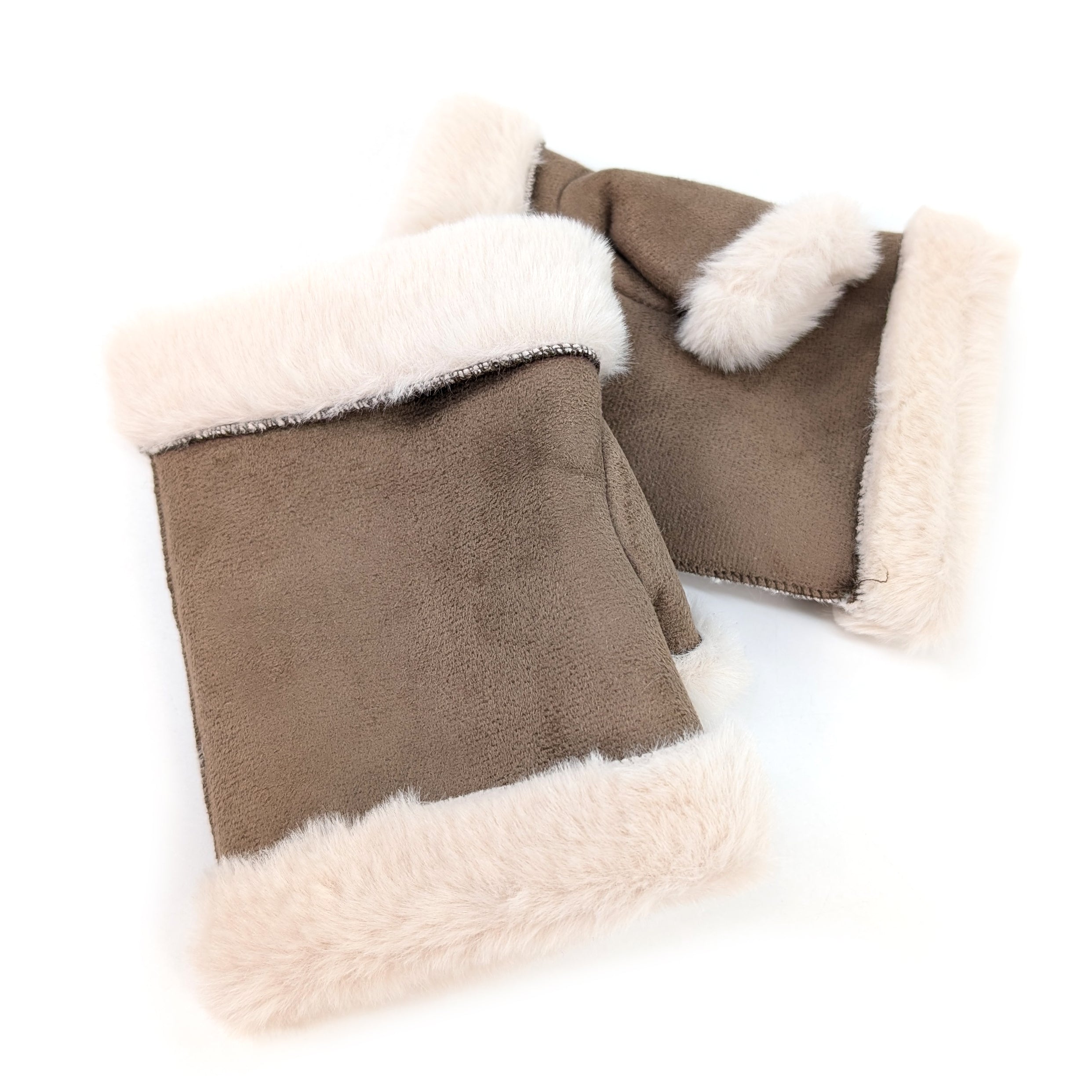 Sheepskin Style Fingerless Gloves - Camel