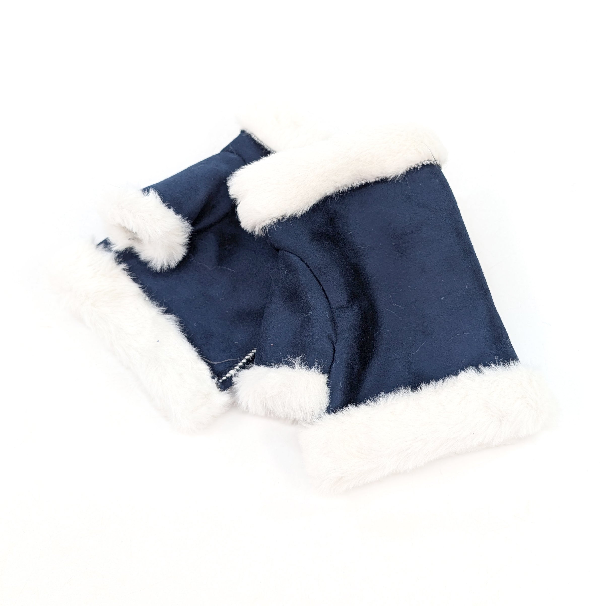 Sheepskin Style Fingerless Gloves - Navy Blue