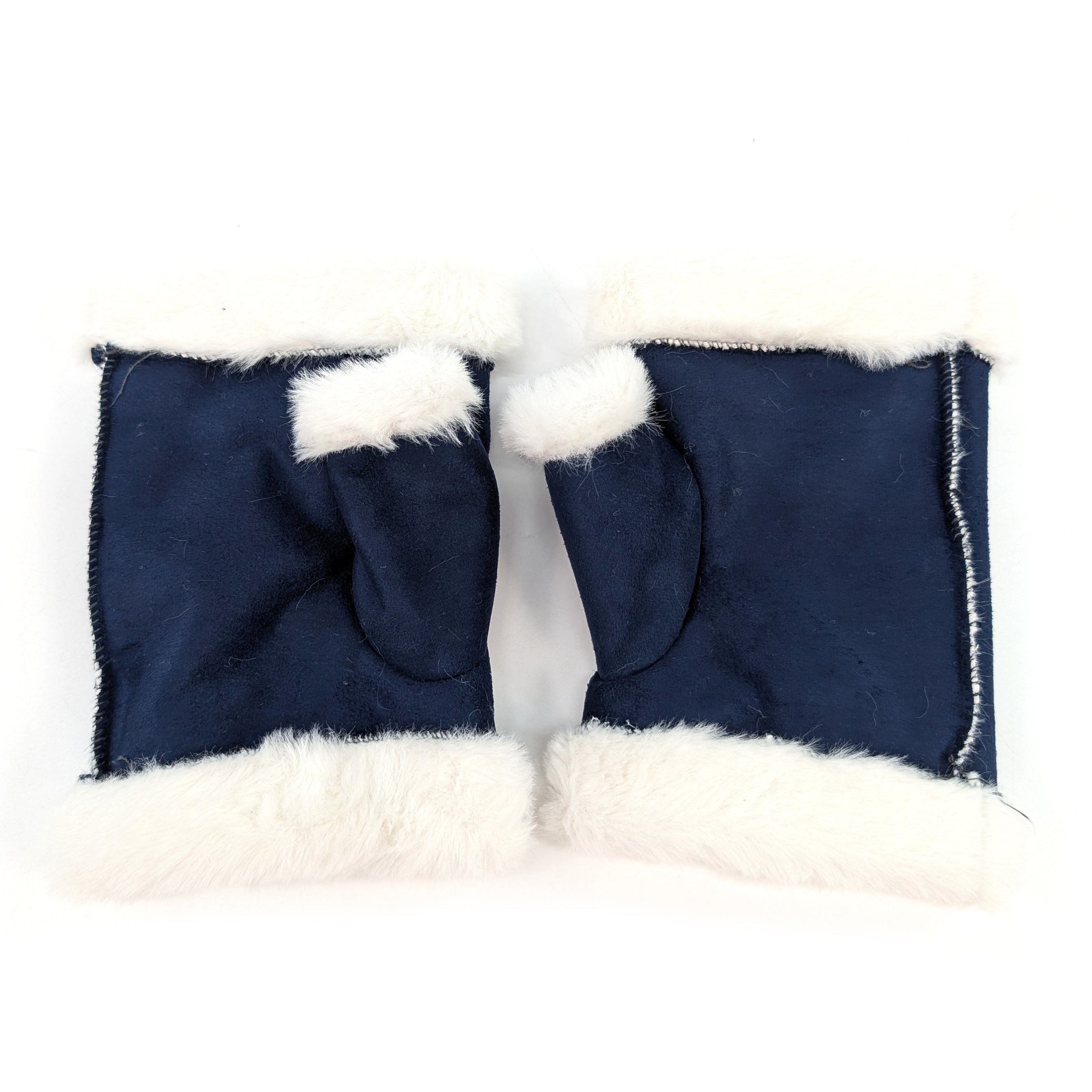 Sheepskin Style Fingerless Gloves - Navy Blue