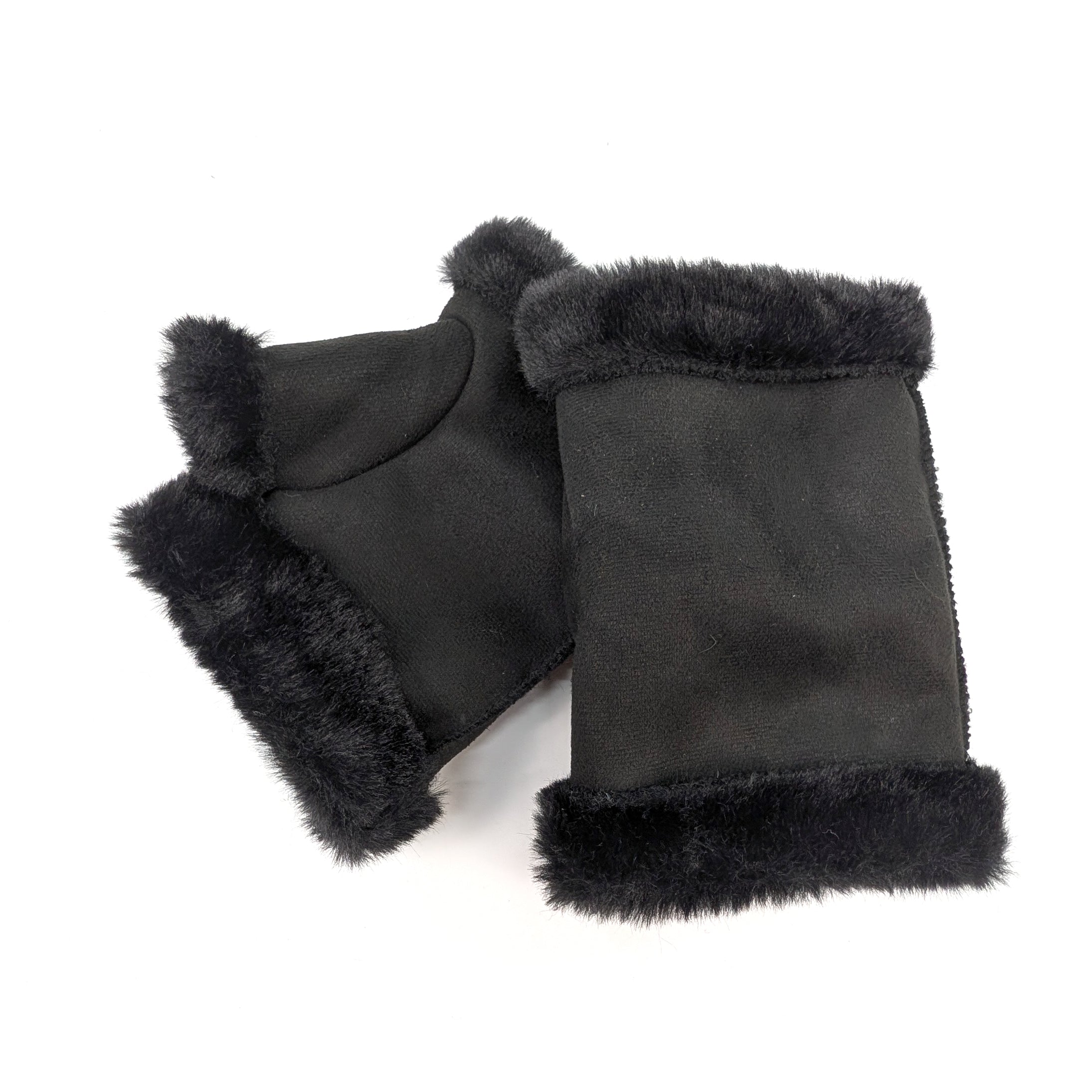 Sheepskin Style Fingerless Gloves - Black