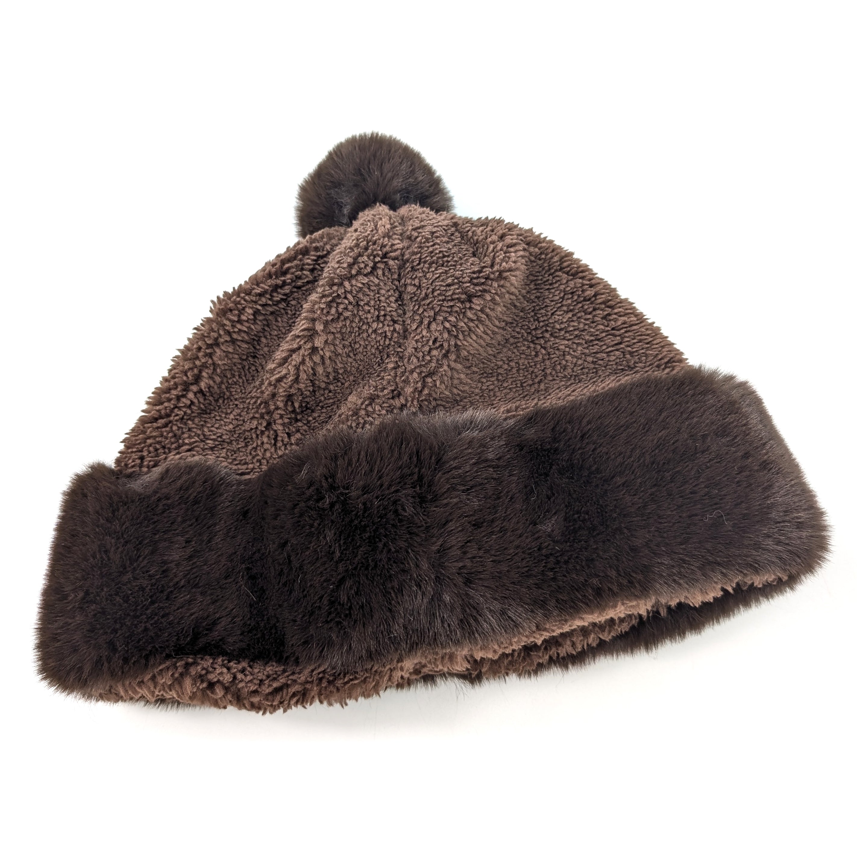 Faux Fur Bobble Hat - Chocolate Brown