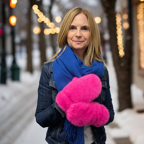 Faux Fur Mittens - Bright Pink