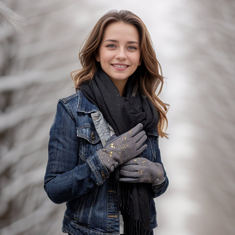 Splatters of Sparkle Gloves - Grey