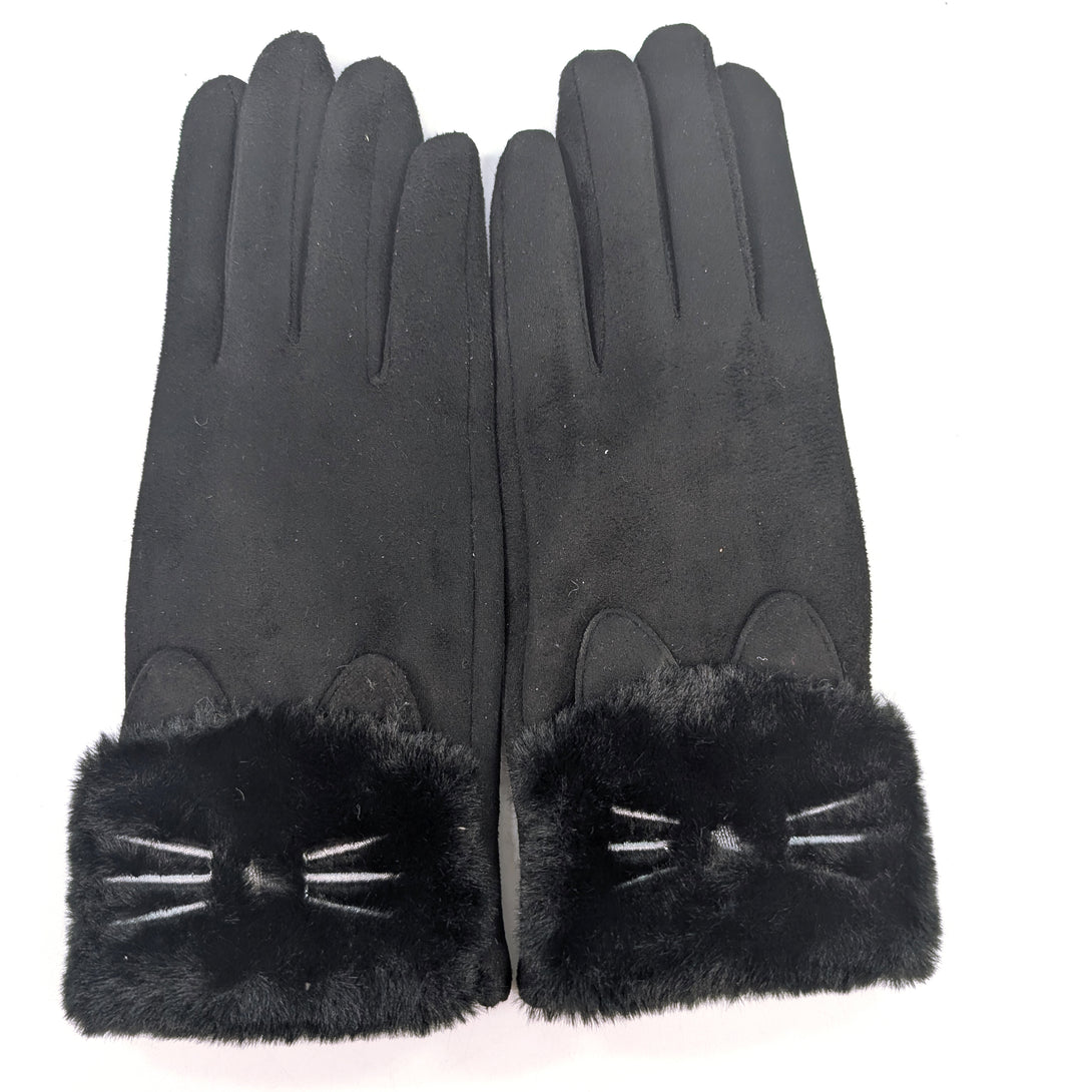 Cats Whiskers Faux Fur Gloves - Black