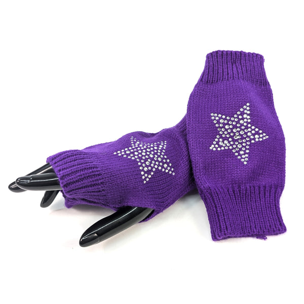 Knitted Star Fingerless Gloves - Purple