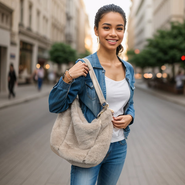 Cora - Faux Fur Shoulder Bag - Cream