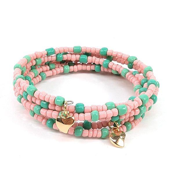 Coil Seed Bead Bracelet - Pink & Turquoise