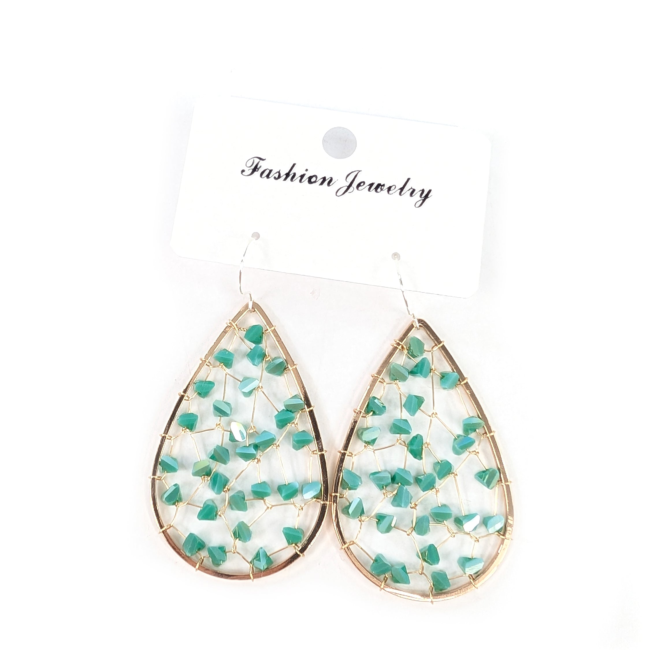 Tear Drop Crystal Earrings - Turquoise Blue