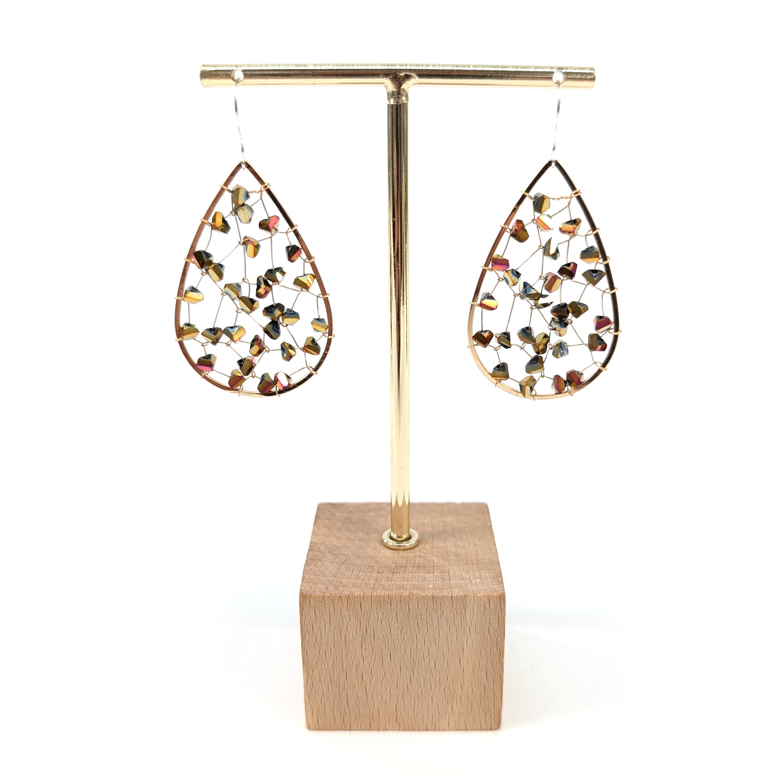 Tear Drop Crystal Earrings - Gold