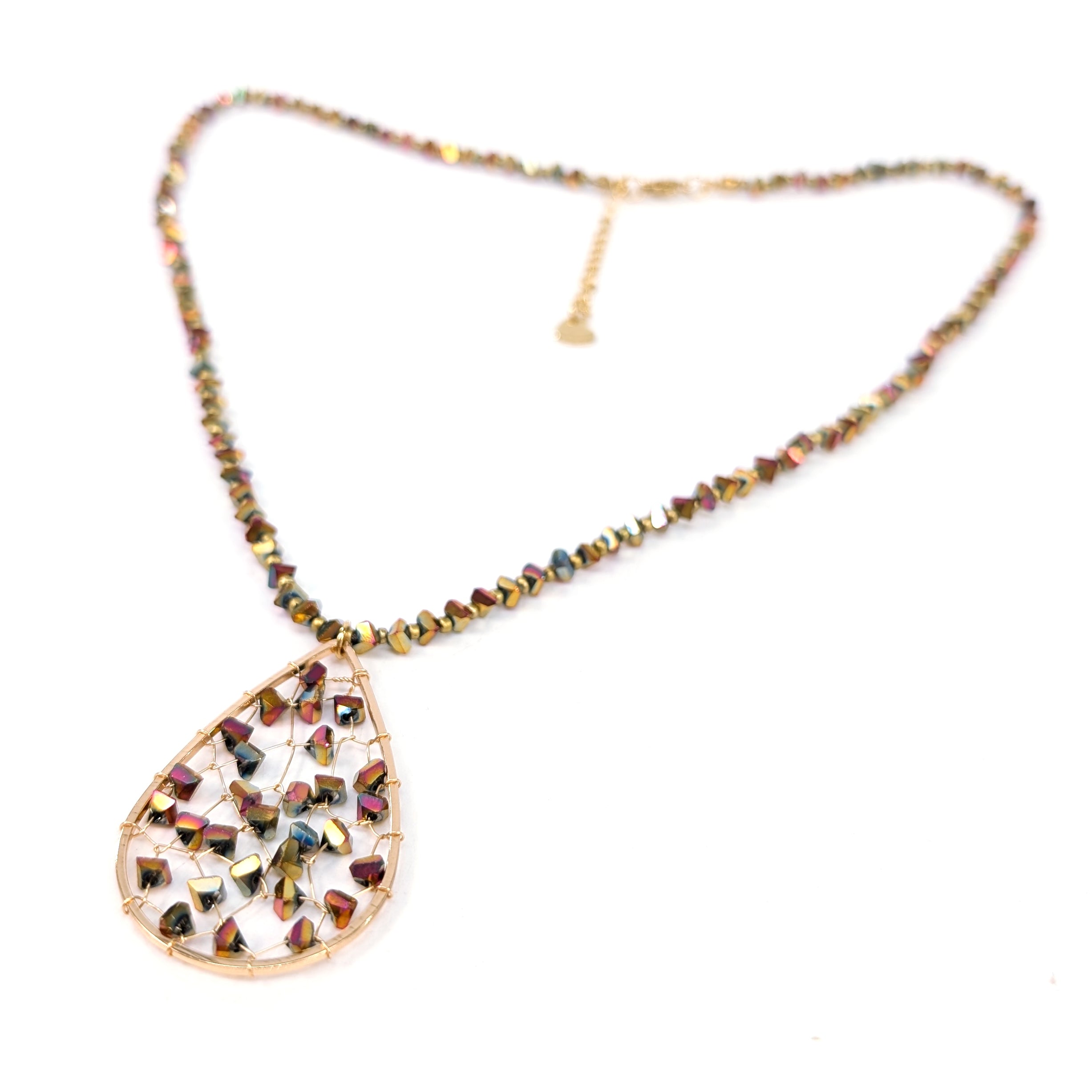 Tear Drop Crystal Necklace - Gold