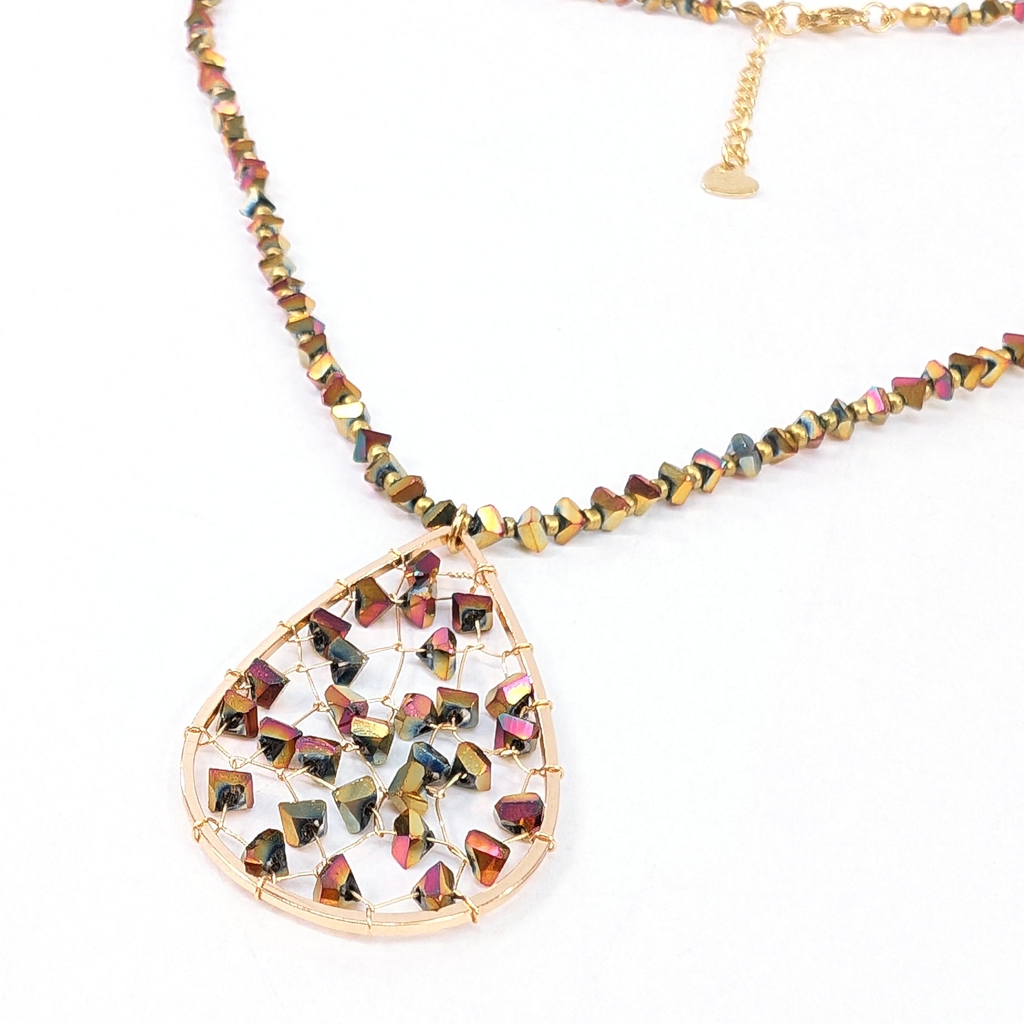 Tear Drop Crystal Necklace - Gold