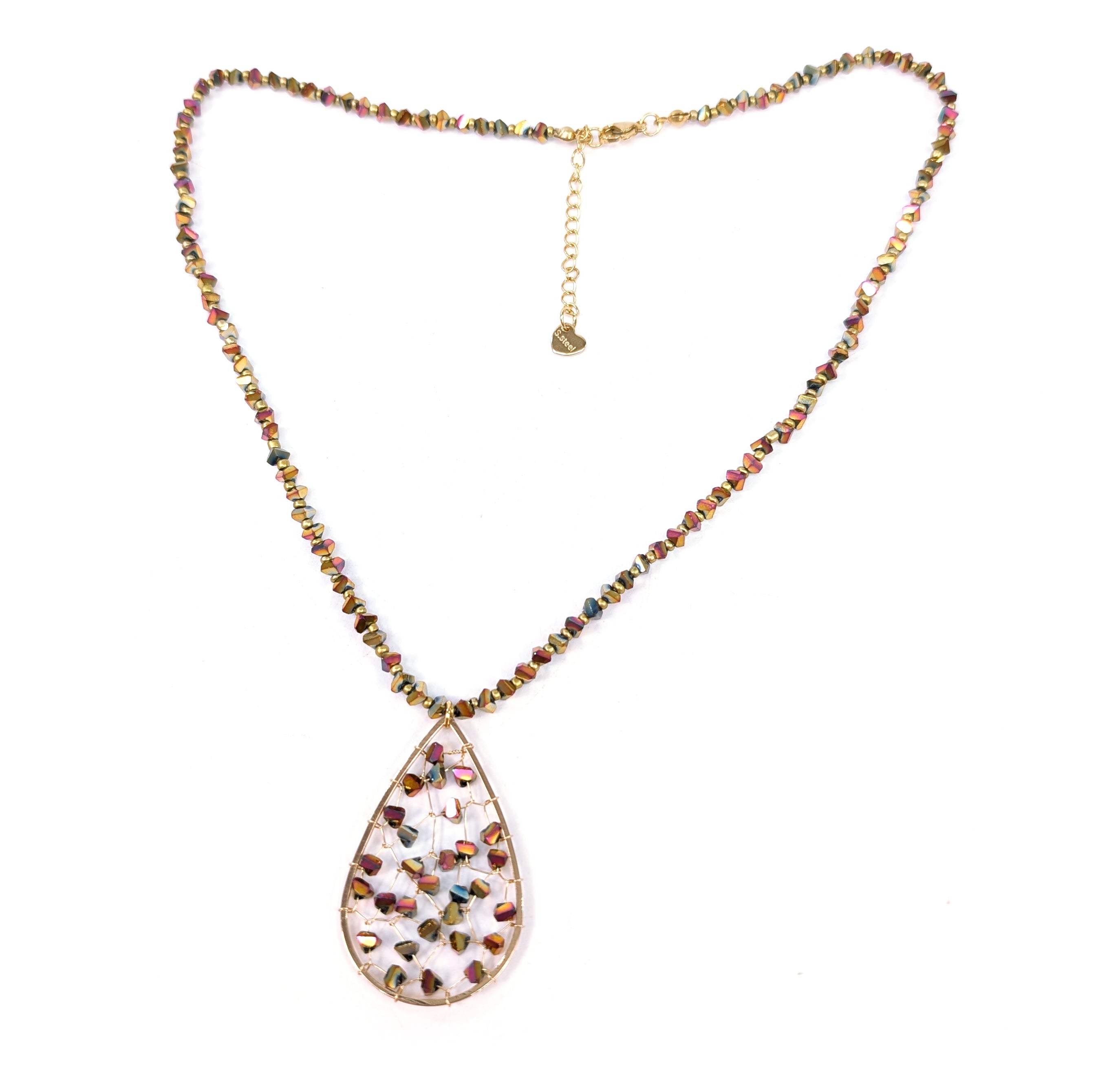 Tear Drop Crystal Necklace - Gold