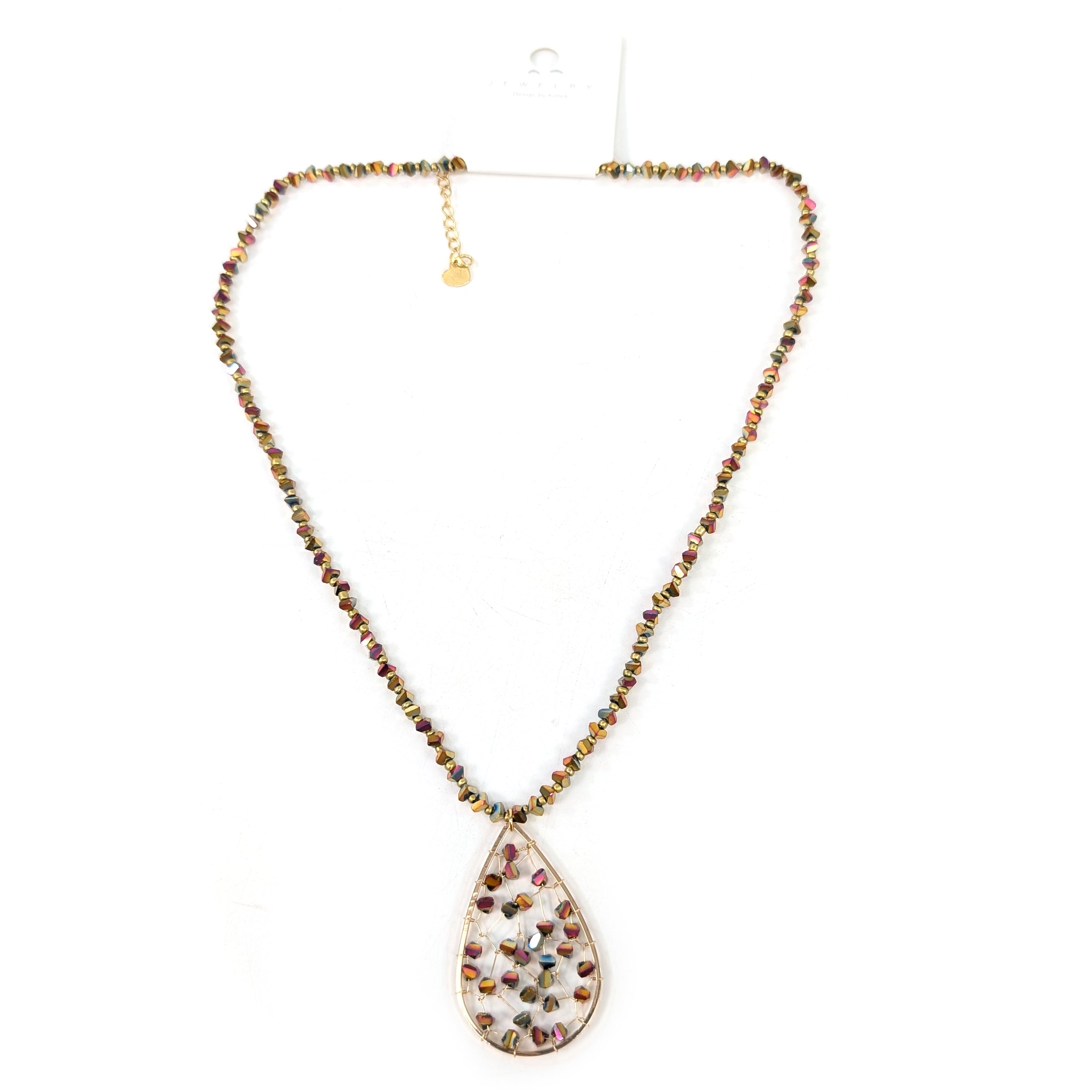 Tear Drop Crystal Necklace - Gold