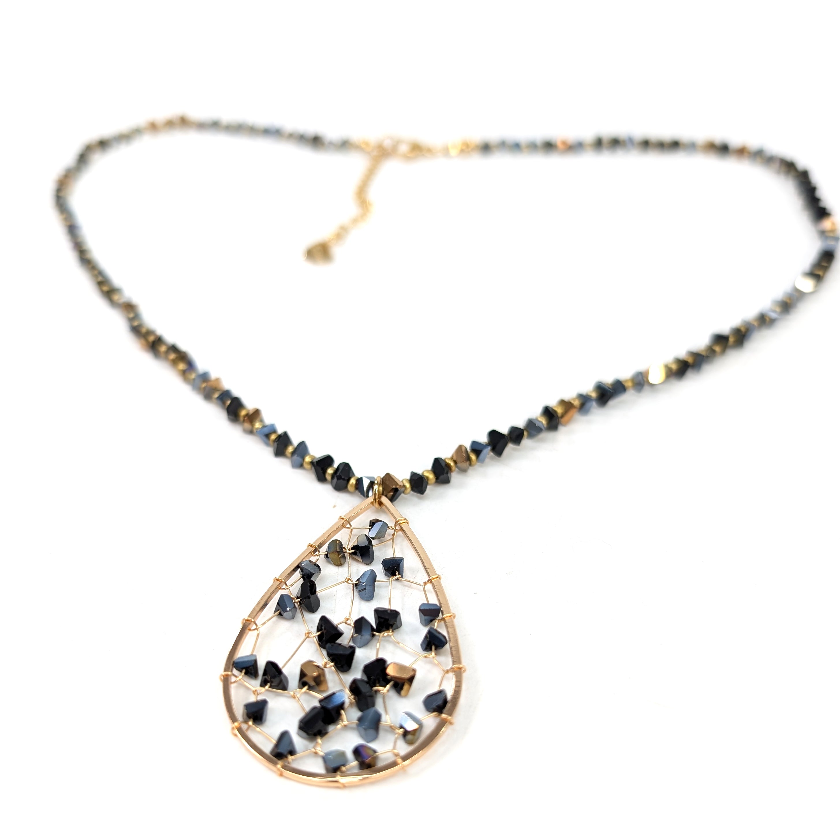 Tear Drop Crystal Necklace - Black