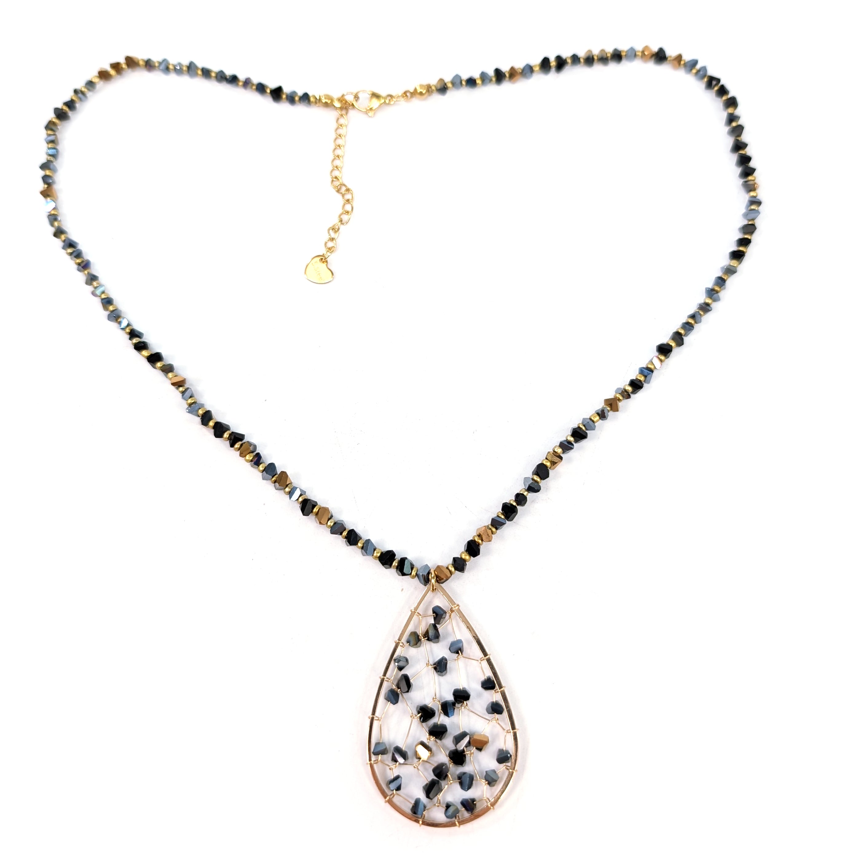 Tear Drop Crystal Necklace - Black