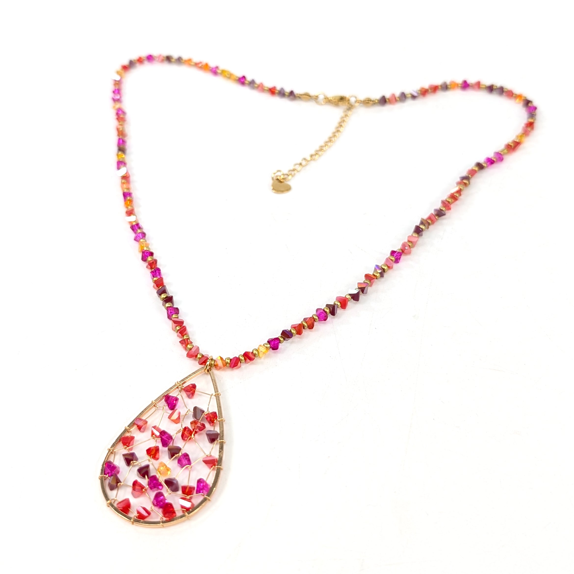 Tear Drop Crystal Necklace - Dark Red