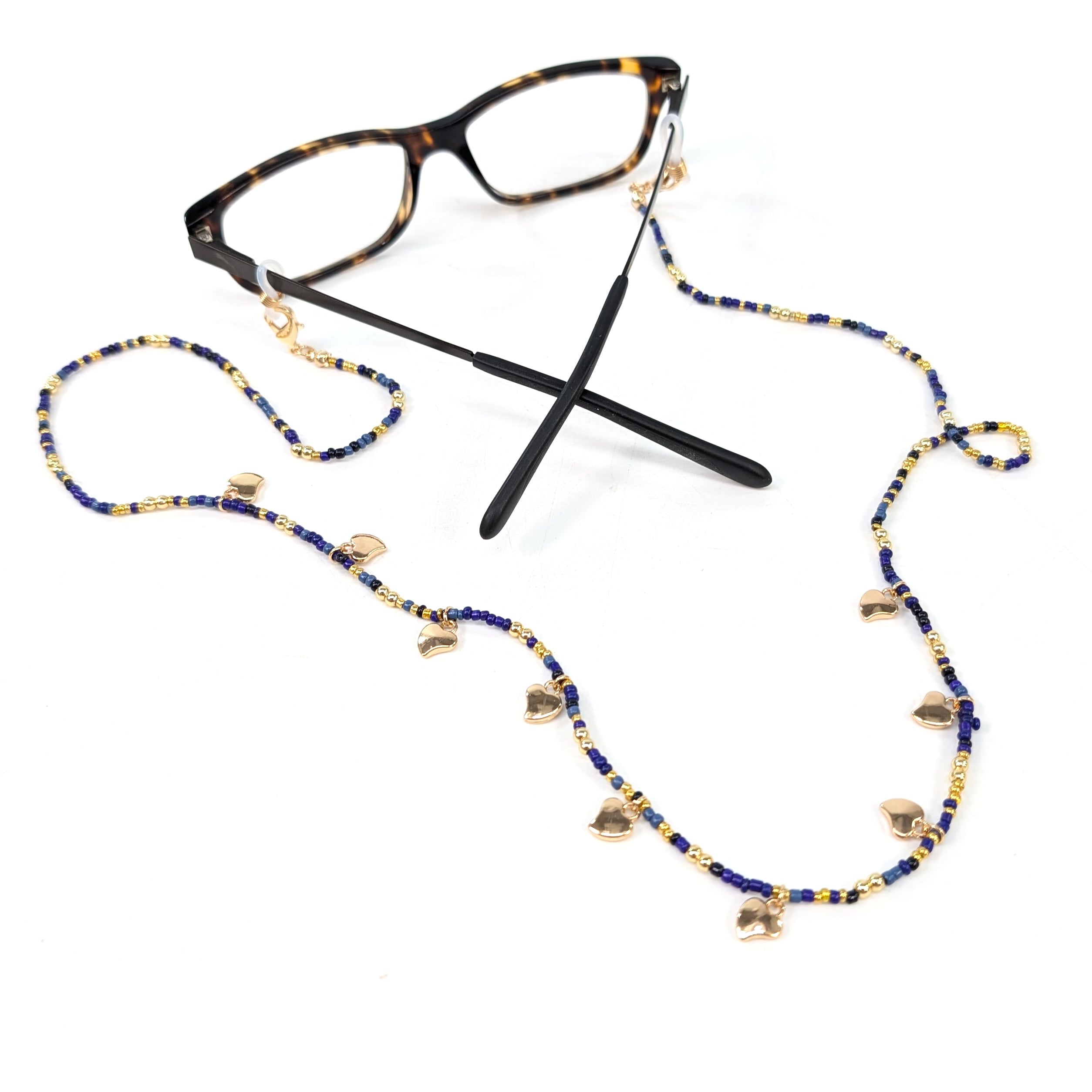 Hearts Neck Chain for Glasses - Navy Blue