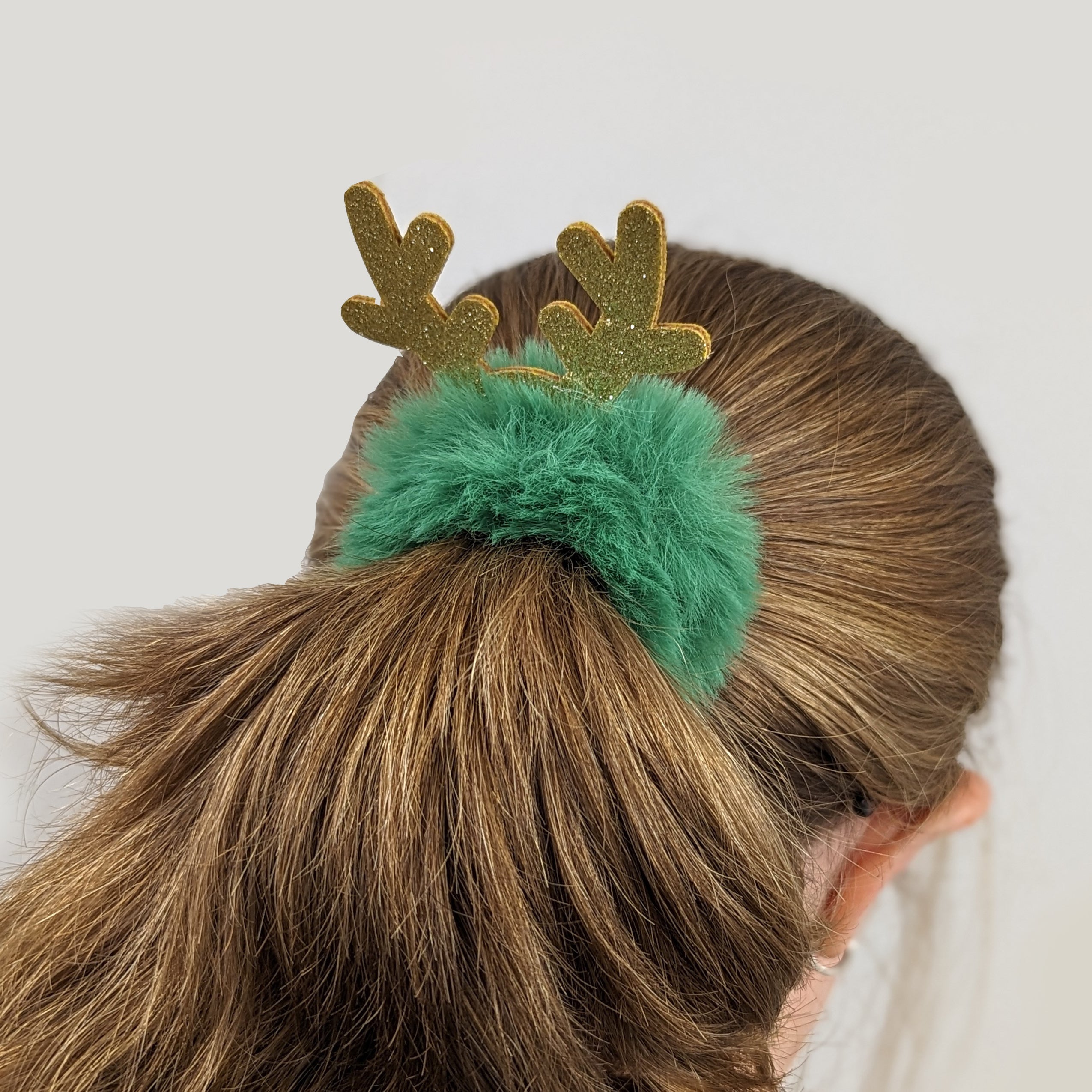 Red Faux Fur Hairband with Sparkly Reindeer Antlers