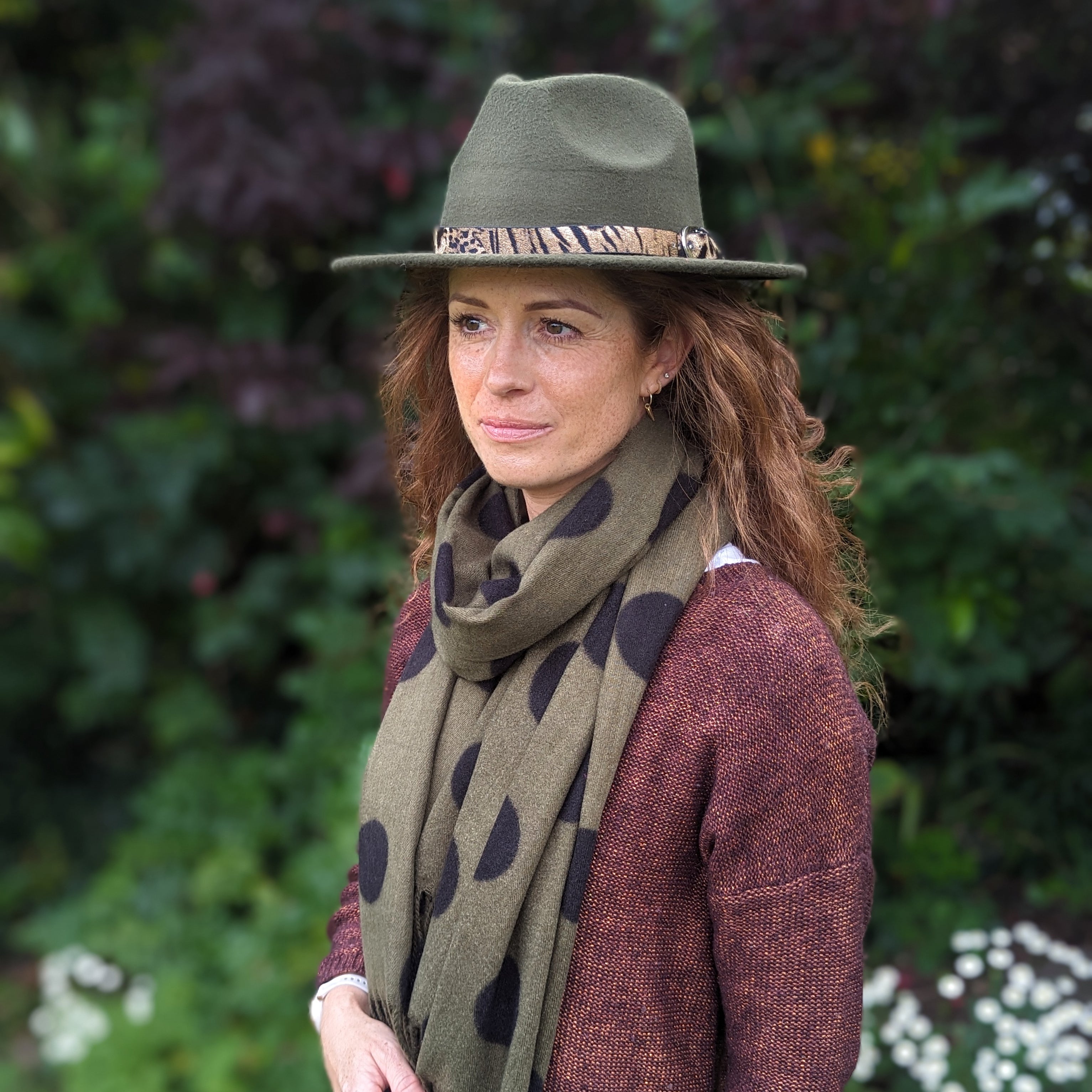 Forest Green Fedora Hat - Animal Print Band