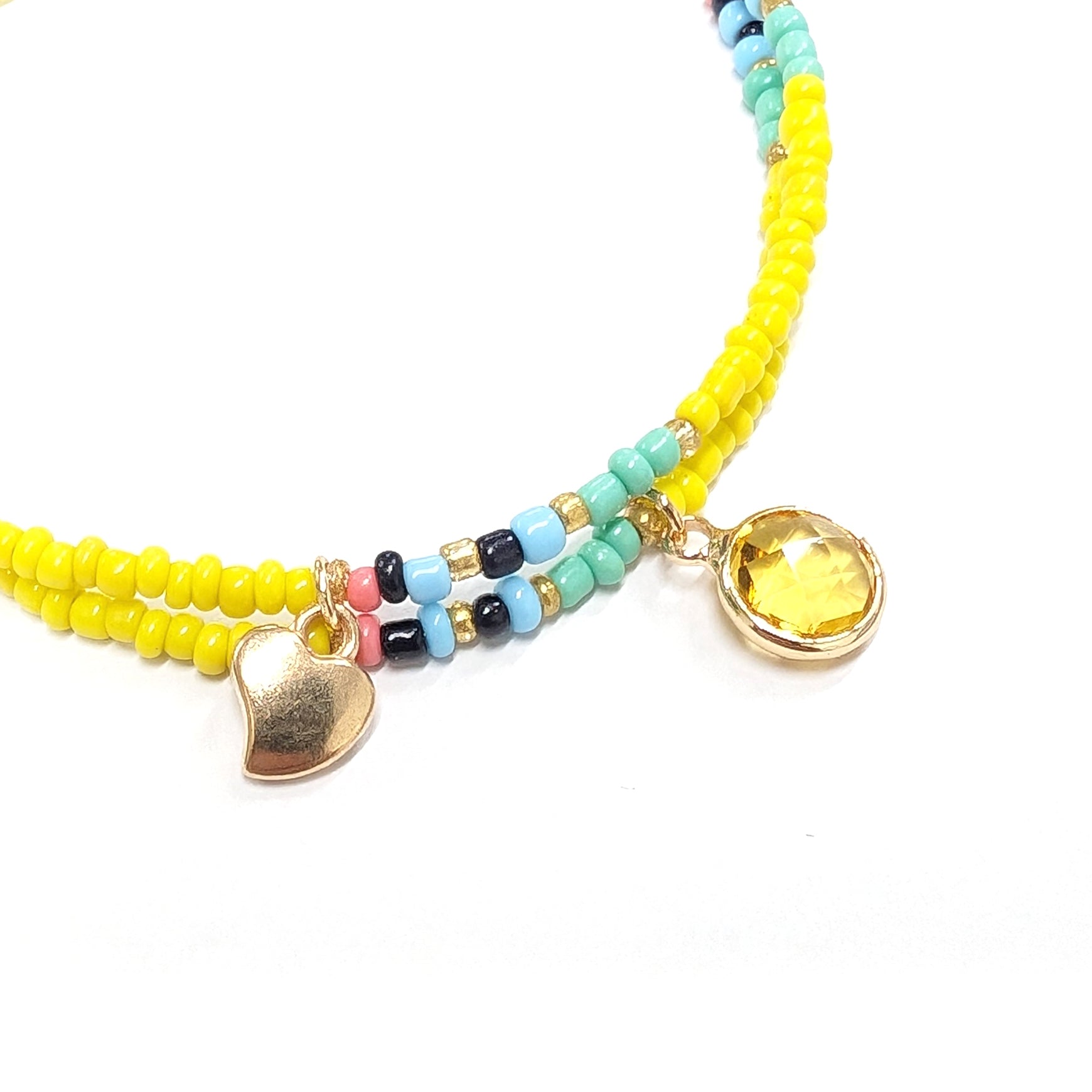 Adjustable Double Seed Bead Bracelet - Yellow