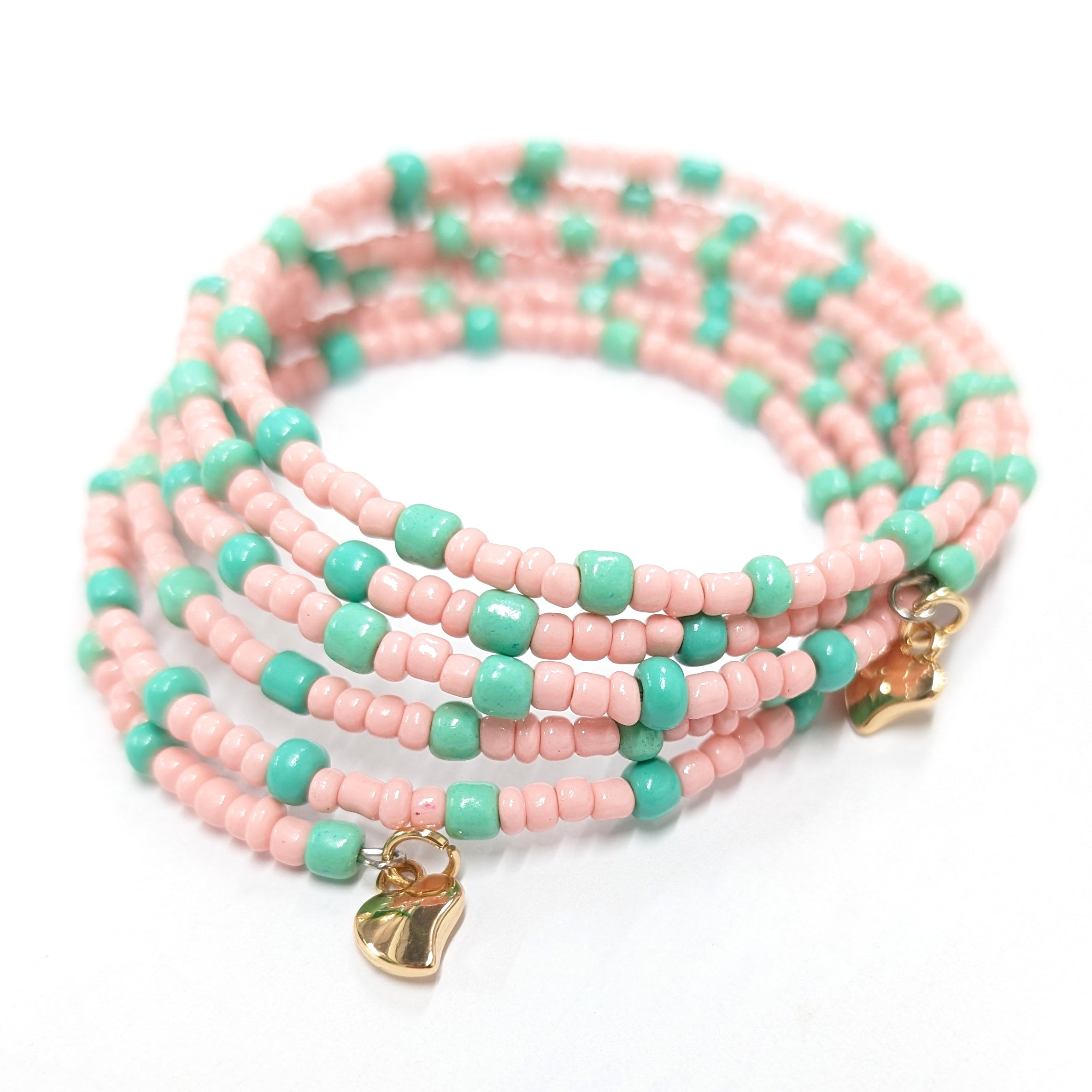 Coil Seed Bead Bracelet - Pink & Turquoise