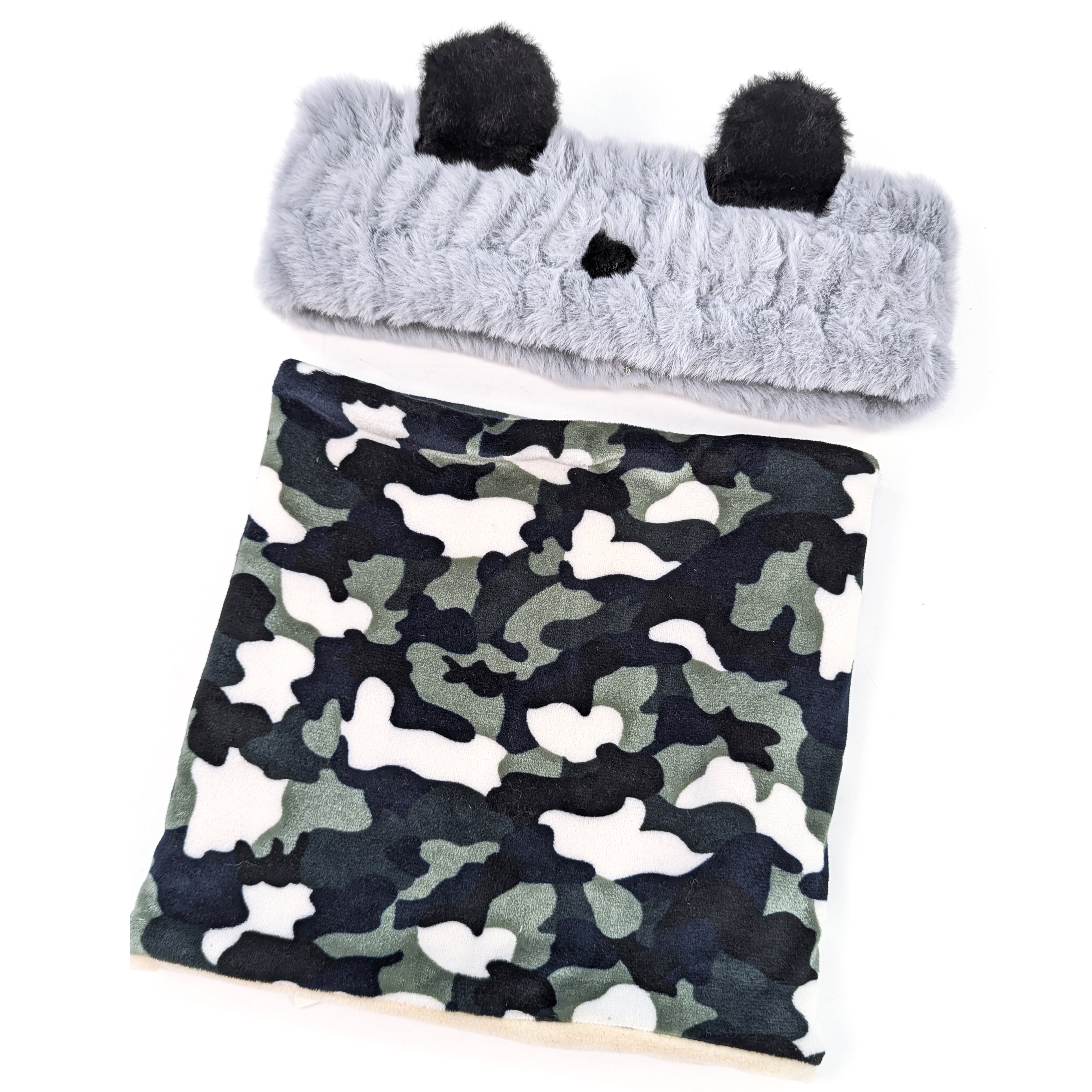 Kids Camouflage Snood & Bear Head Band Gift Set