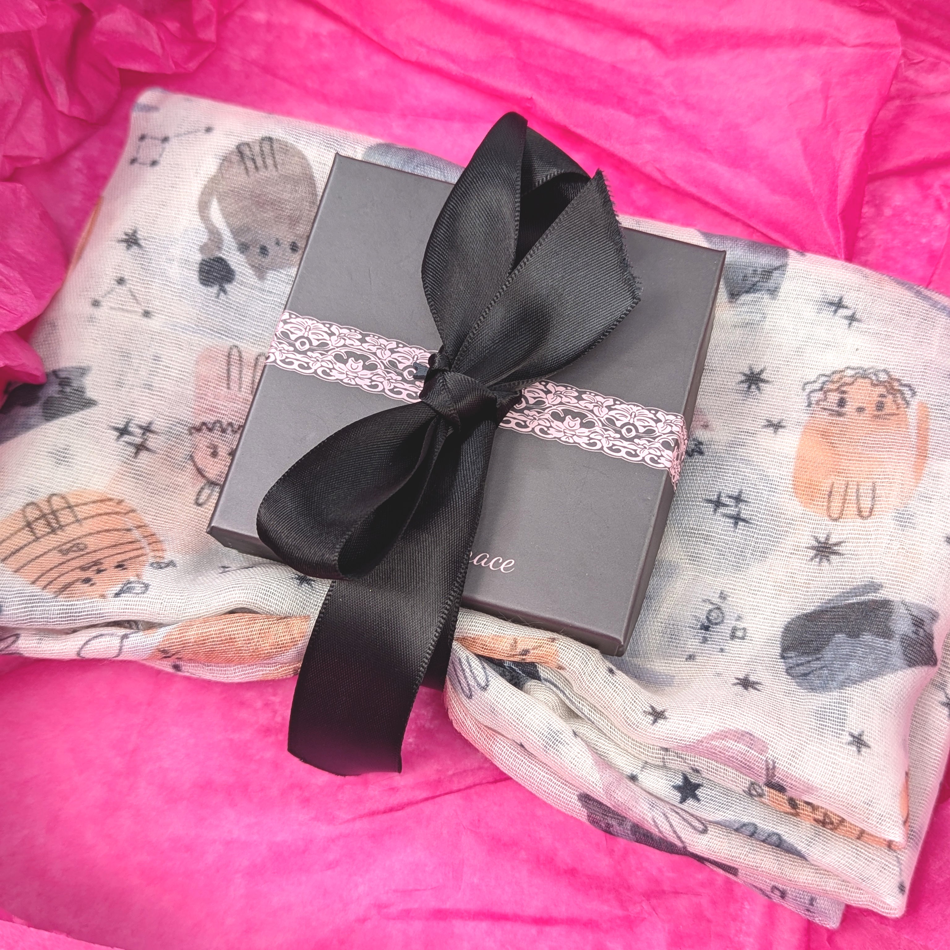 Creative Cat Gift Set - Cat Scarf & Diamante Brooch