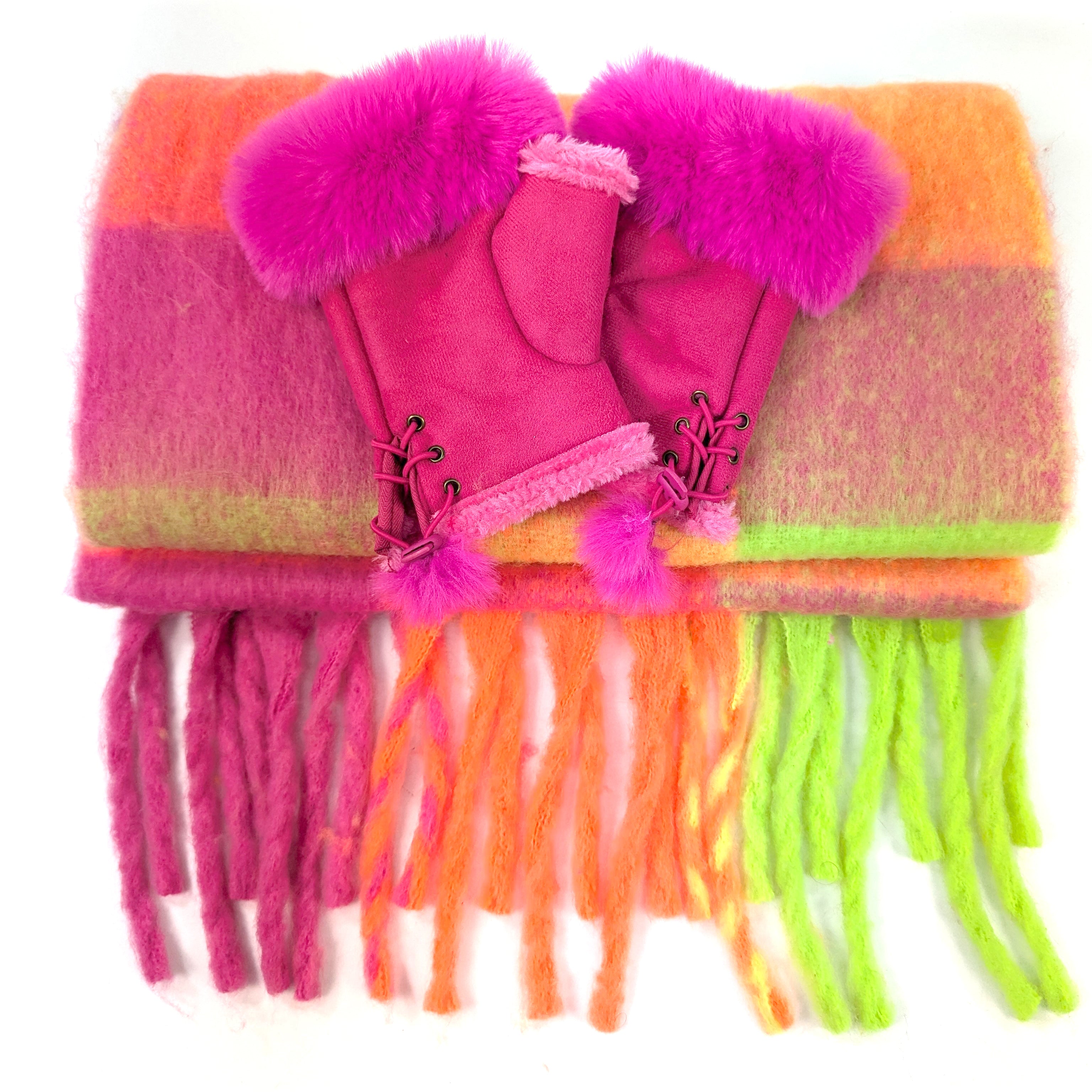 Neon Gift Set - Blanket Scarf & Neon Fingerless Gloves