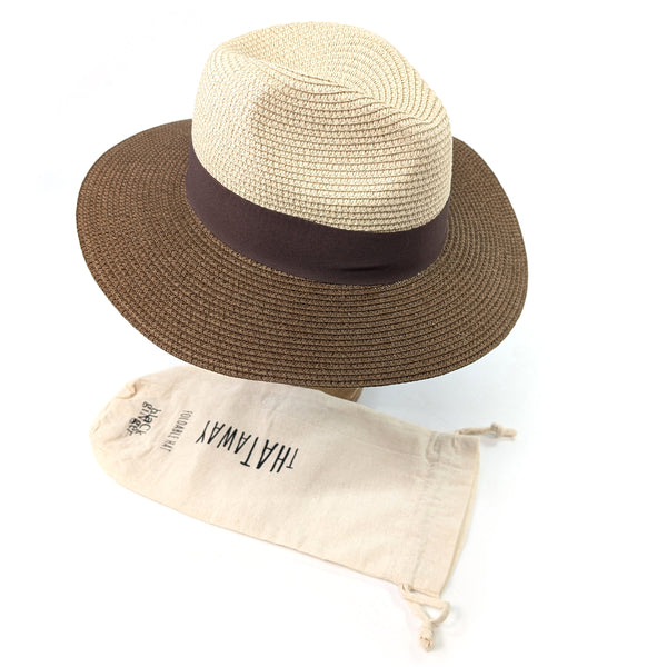 Two Tone Panama Foldable Hat (57cm) - Chocolate Brown
