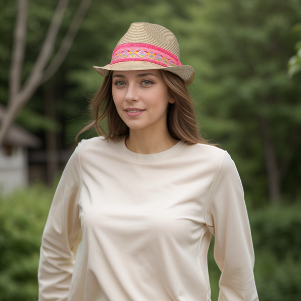 Neon Aztec Foldable Trilby Hat - Pink (57cm)