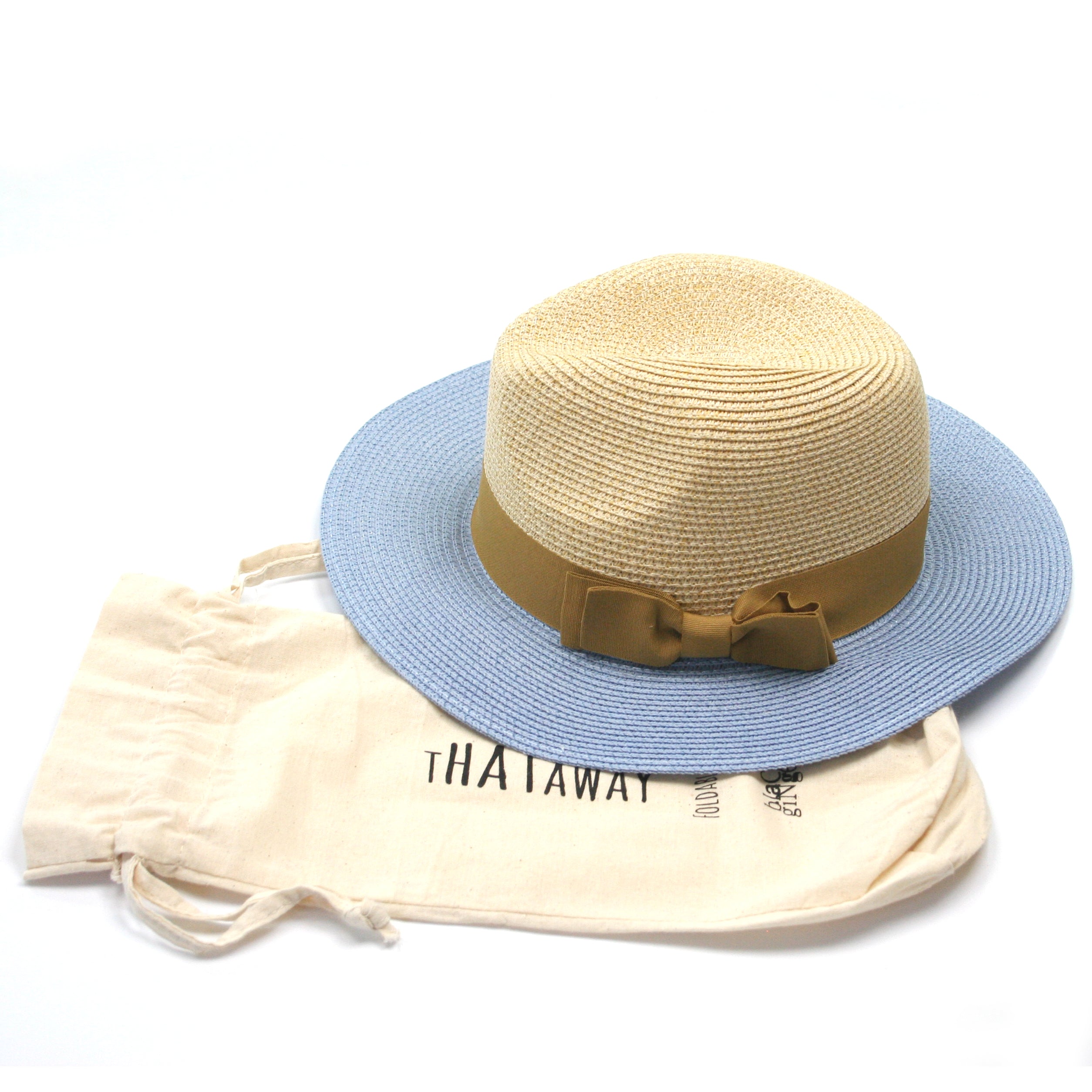 two tone folding panama sun hat blue